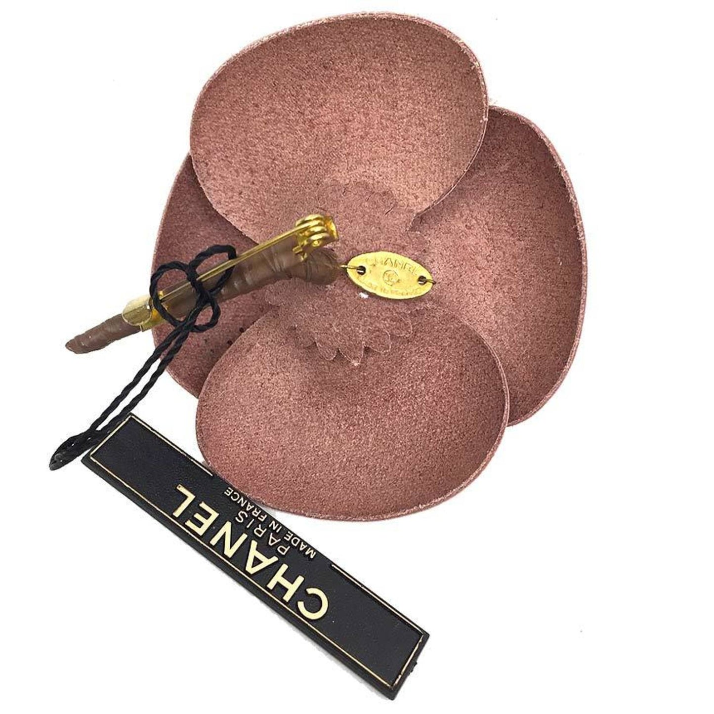 CHANEL Leather Camellia Corsage Brooch Pink Beige 01PA Chanel Women's