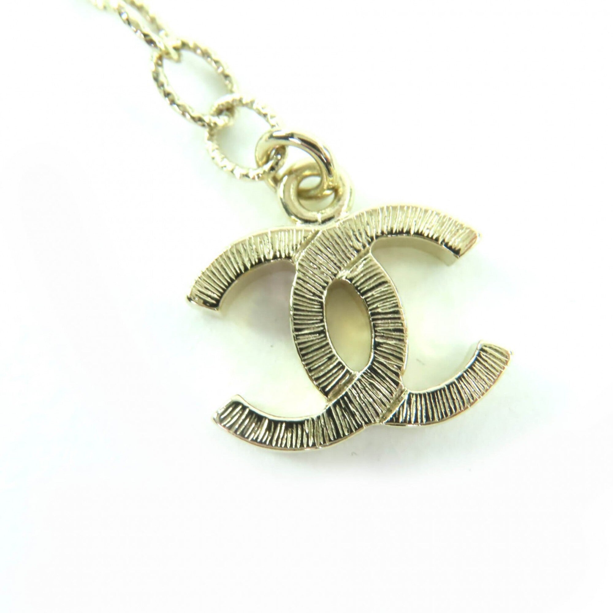 CHANEL B24K Coco Mark Ribbon Rhinestone Necklace, Champagne Gold, with Box, Made in Italy, Women's — Like New