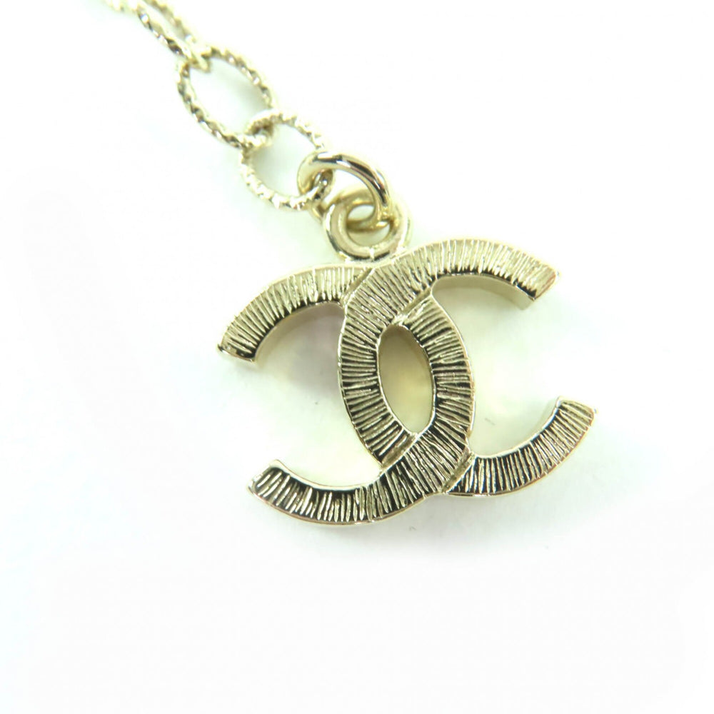 CHANEL B24K Coco Mark Ribbon Rhinestone Necklace, Champagne Gold, with Box, Made in Italy, Women's — Like New