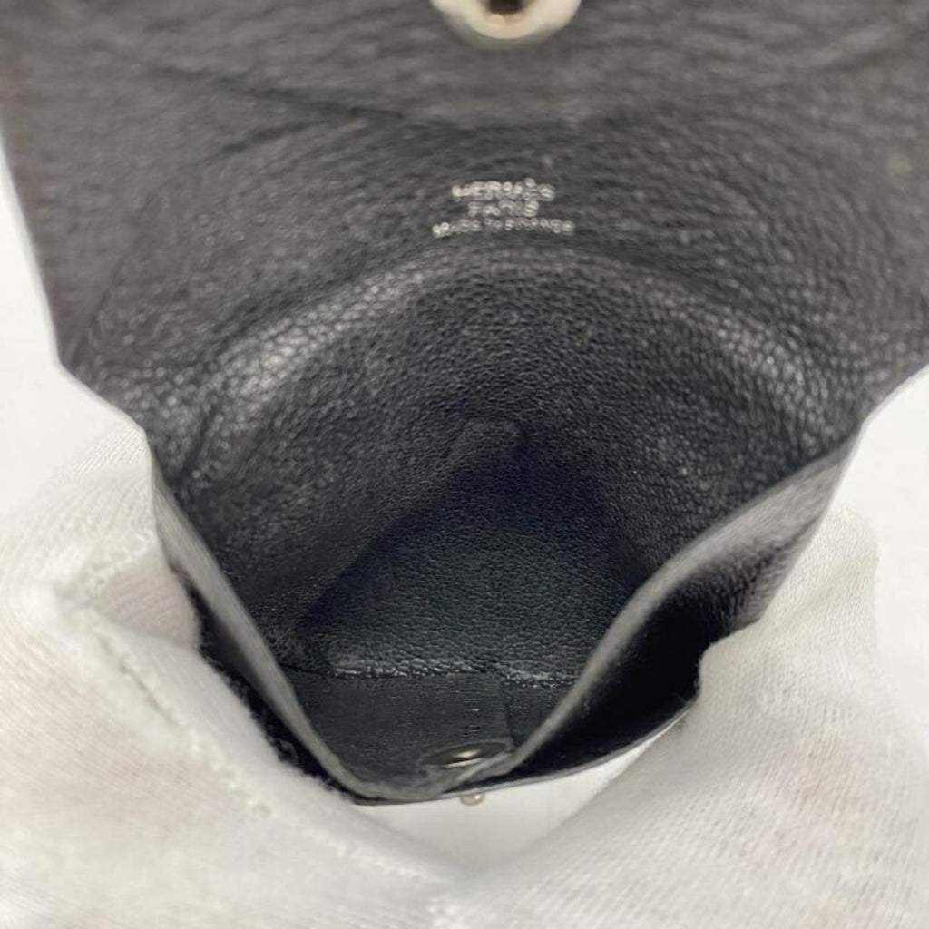HERMES Leather Wallet/Coin Case Black