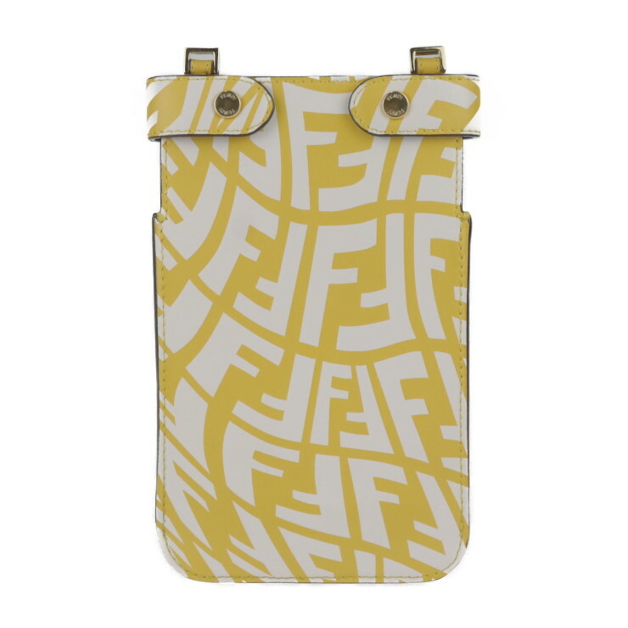 FENDI Peekaboo Shoulder Bag 8M0442 Calf Leather Yellow Zucca Pattern Smartphone Pouch Case Strap Turn Lock — Like New