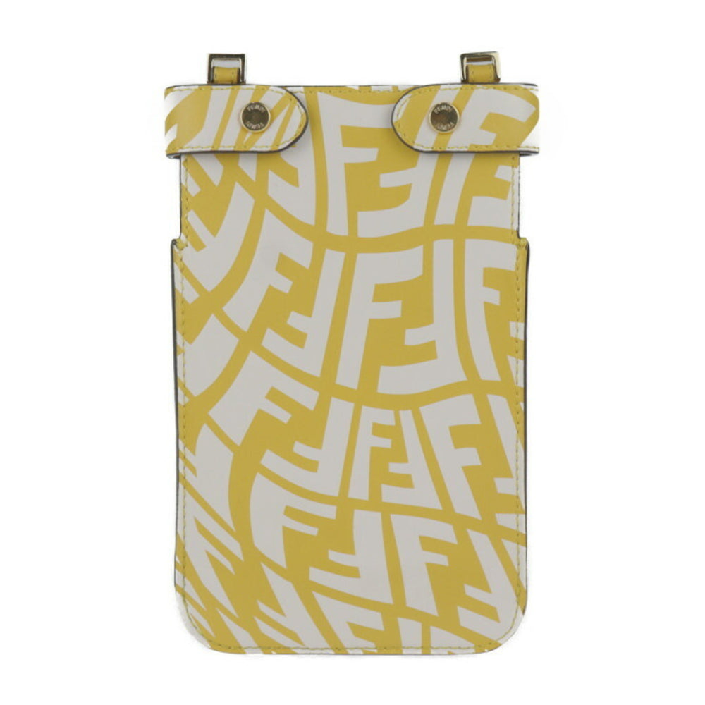 FENDI Peekaboo Shoulder Bag 8M0442 Calf Leather Yellow Zucca Pattern Smartphone Pouch Case Strap Turn Lock — Like New