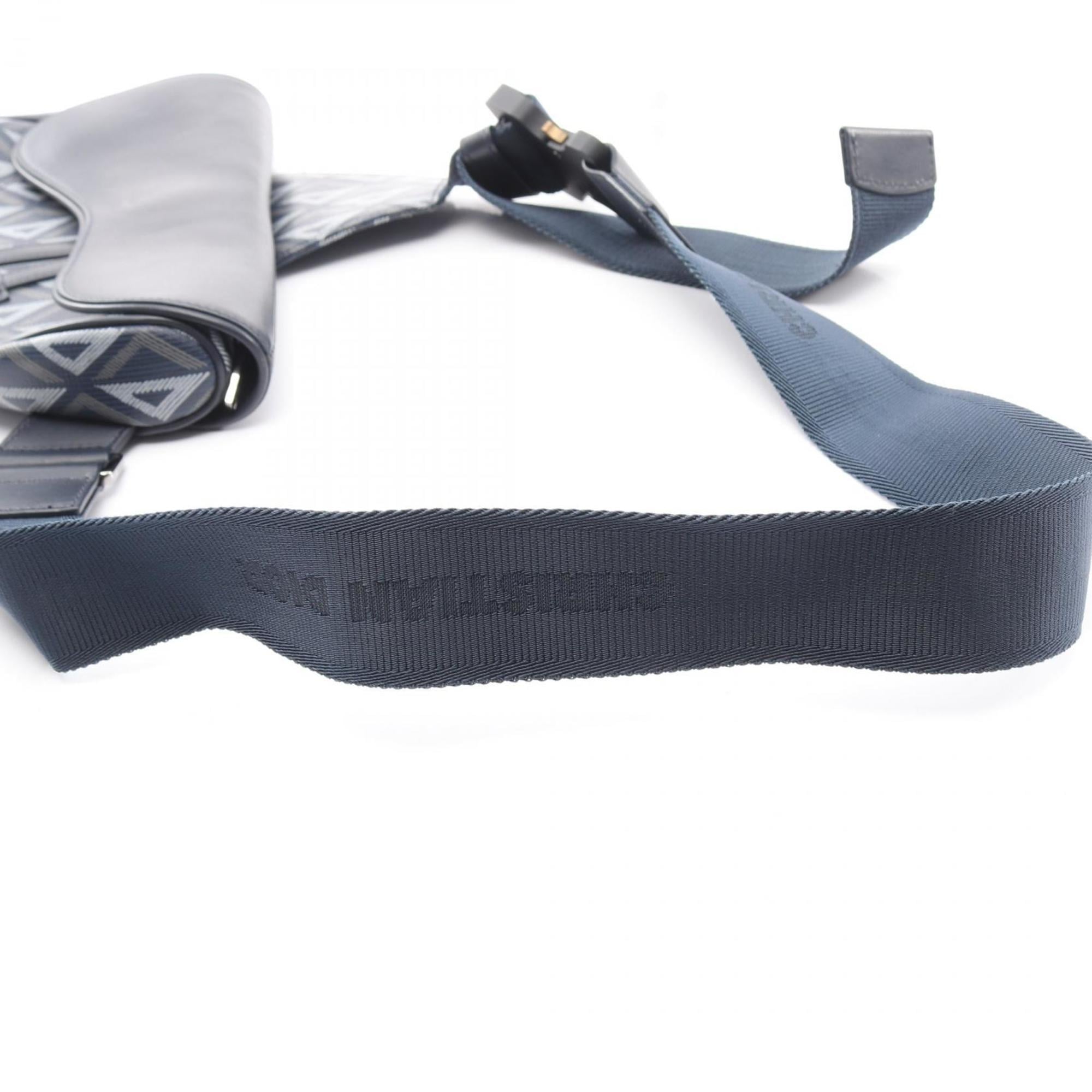 Christian Dior Dior CD Diamond Saddle Bag, Waist Body Handbag, Coated Canvas and Leather, Men's, Navy Blue, Multicolor