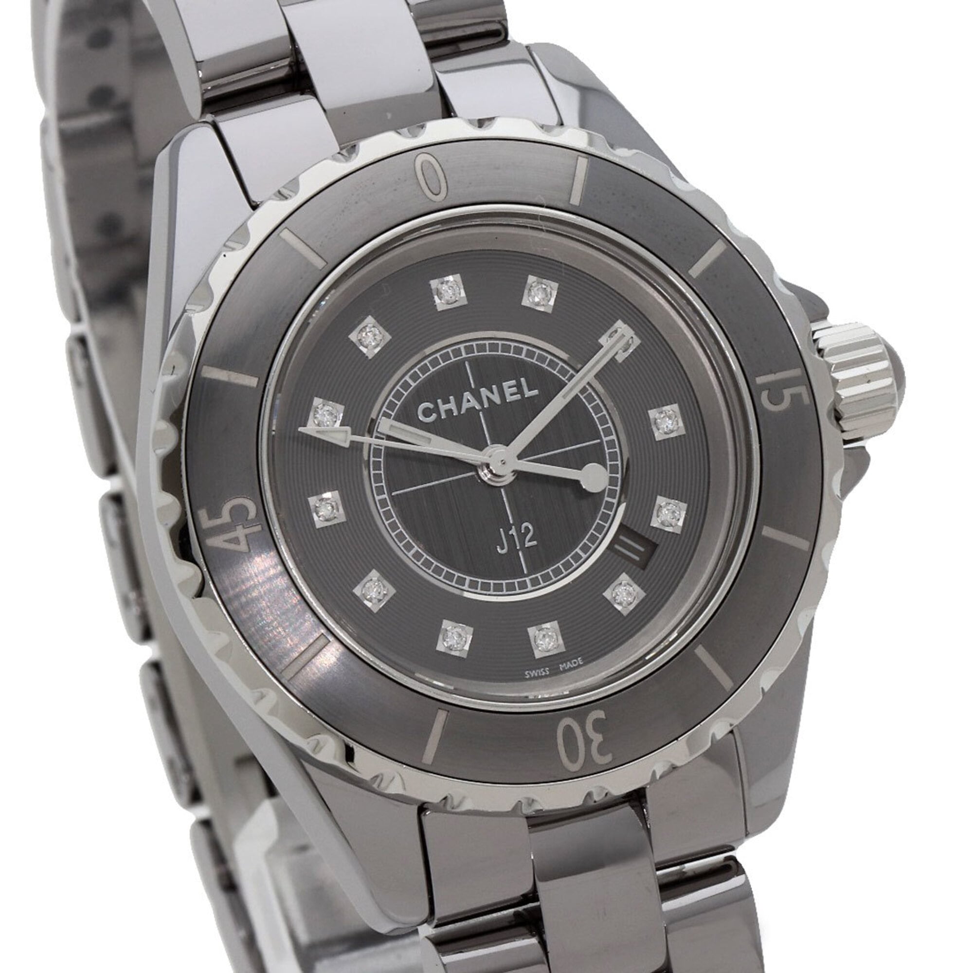 CHANEL H3241 J12 33mm Chromatic 12P Diamond Watch in Titanium Ceramic/Titanium Ceramic for Women — Very Good
