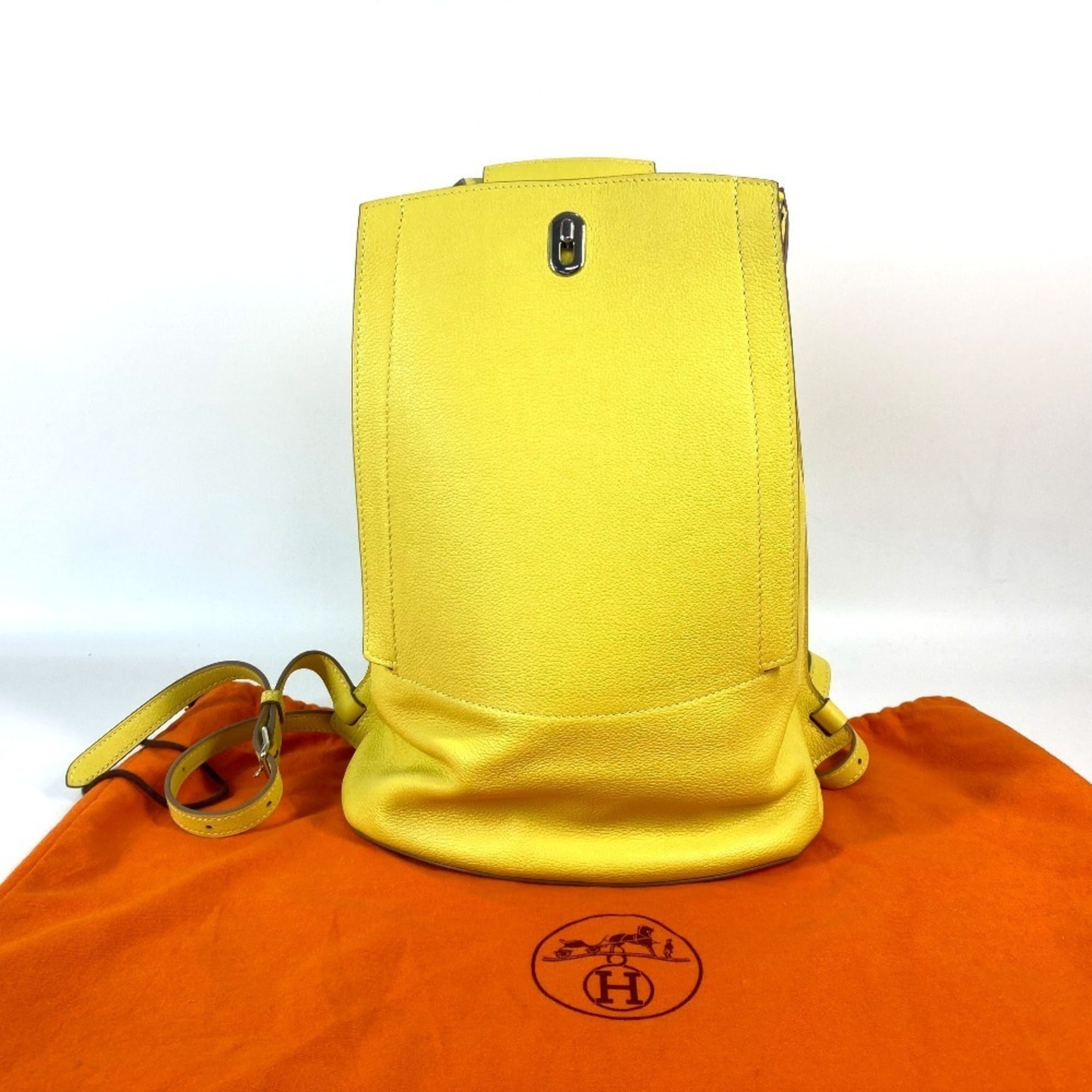 HERMES Sacado GR24 Backpack Bag Rucksack Leather Men's Women's Yellow Like New — Like New