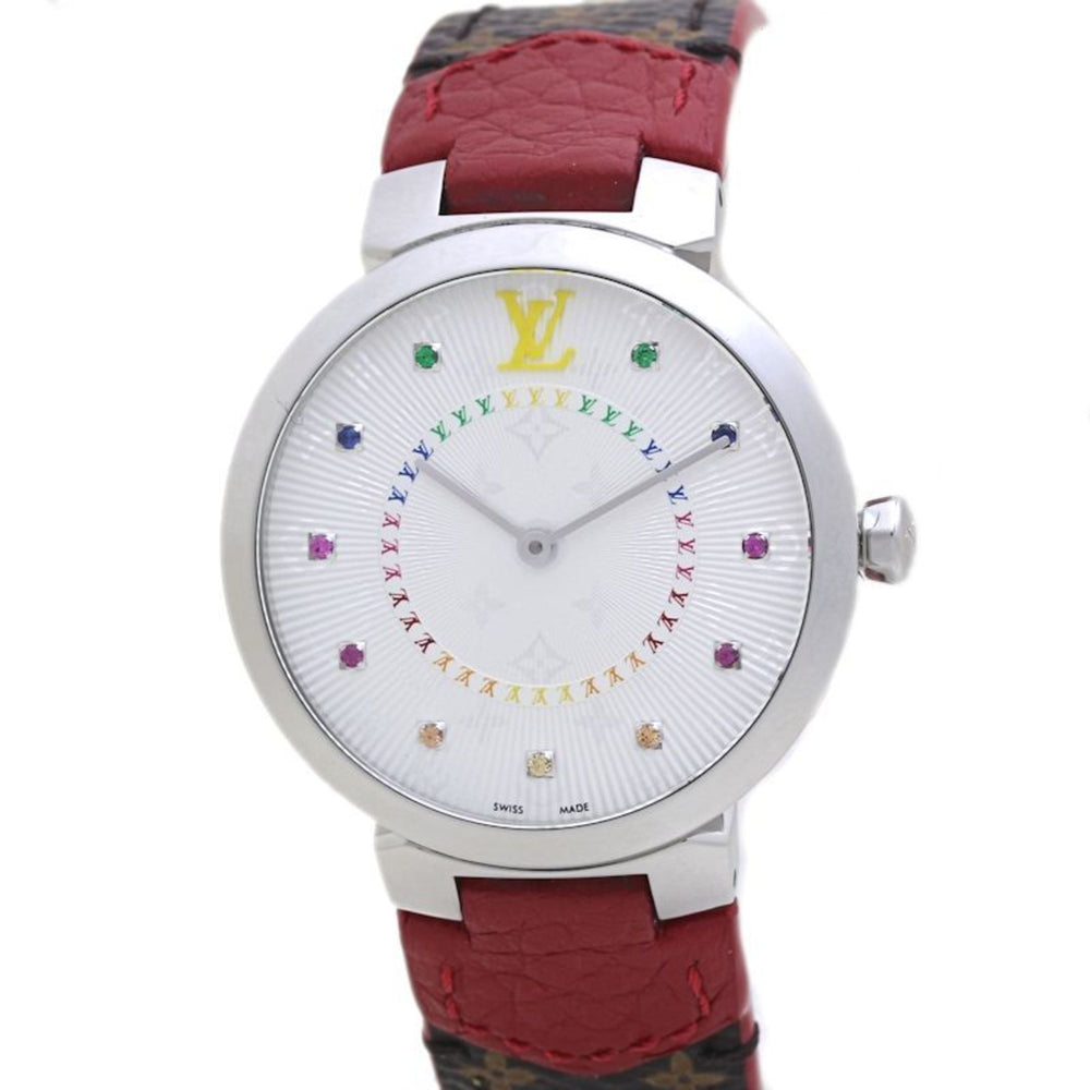LOUIS VUITTON Tambour MM Rainbow Colored Stones QA159Z Women's Watch 40091 — Very Good