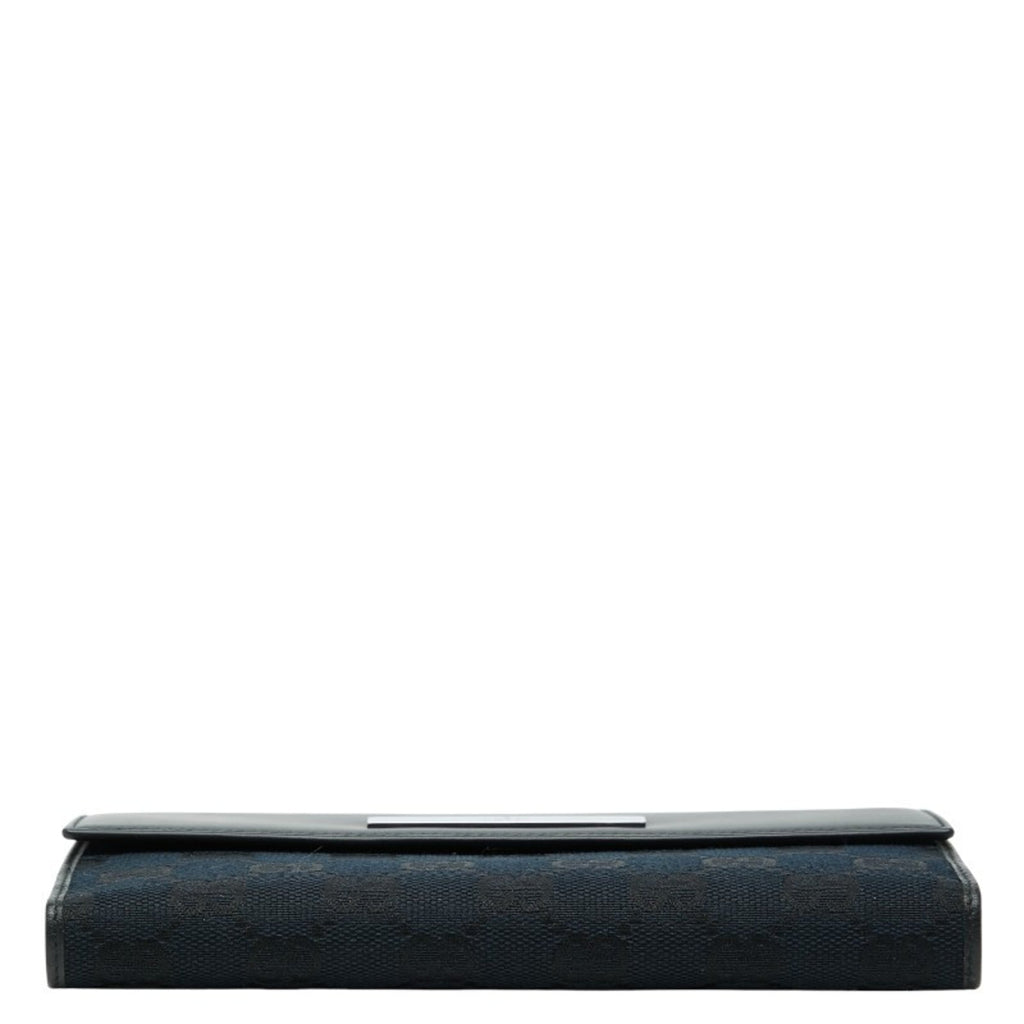 Gucci GG Canvas Long Wallet 035 1408 2150 Navy Black Leather Women's GUCCI