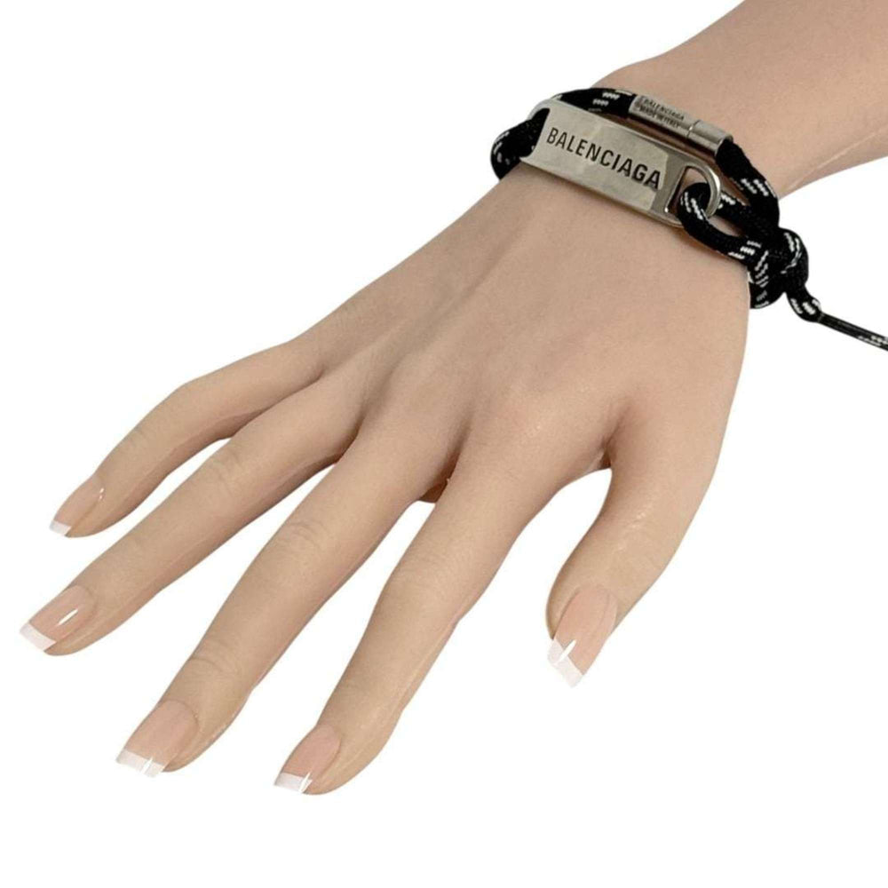 Balenciaga Men's Cord Bracelet with Plate, Double Wrap, Adjustable Size — Like New