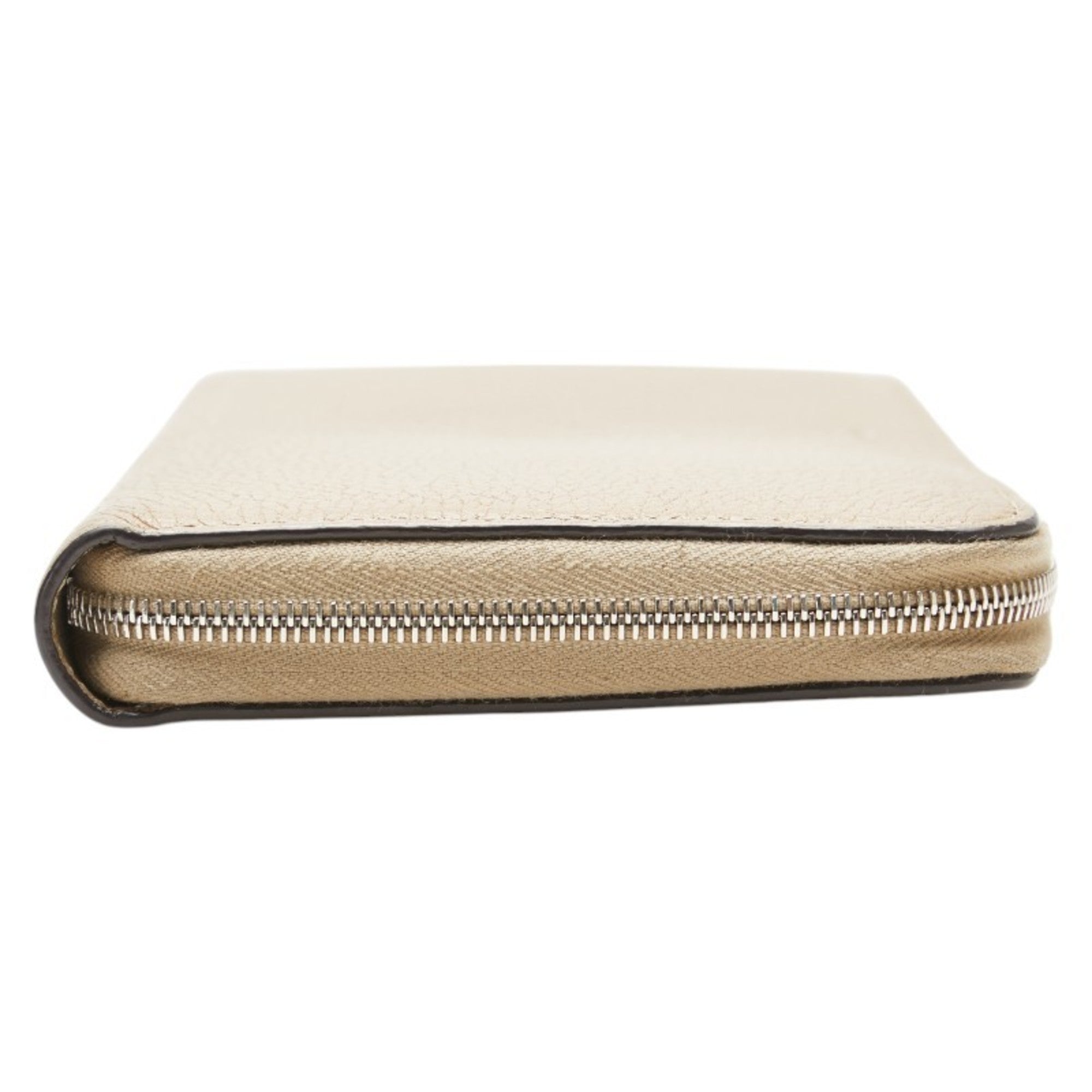 Celine long wallet with round zipper, beige leather, women's.