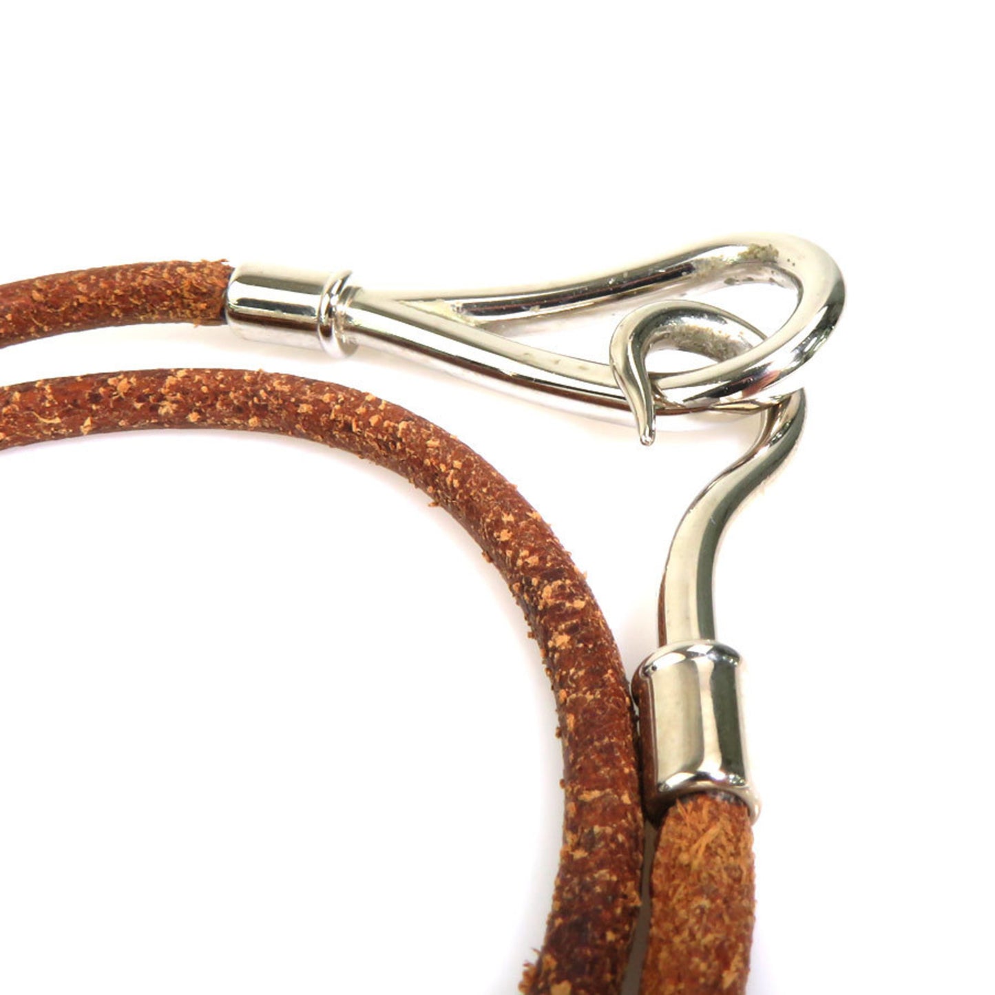 Hermes HERMES Bracelet Choker Necklace Jumbo Leather Metal Brown Silver Women's e60187a