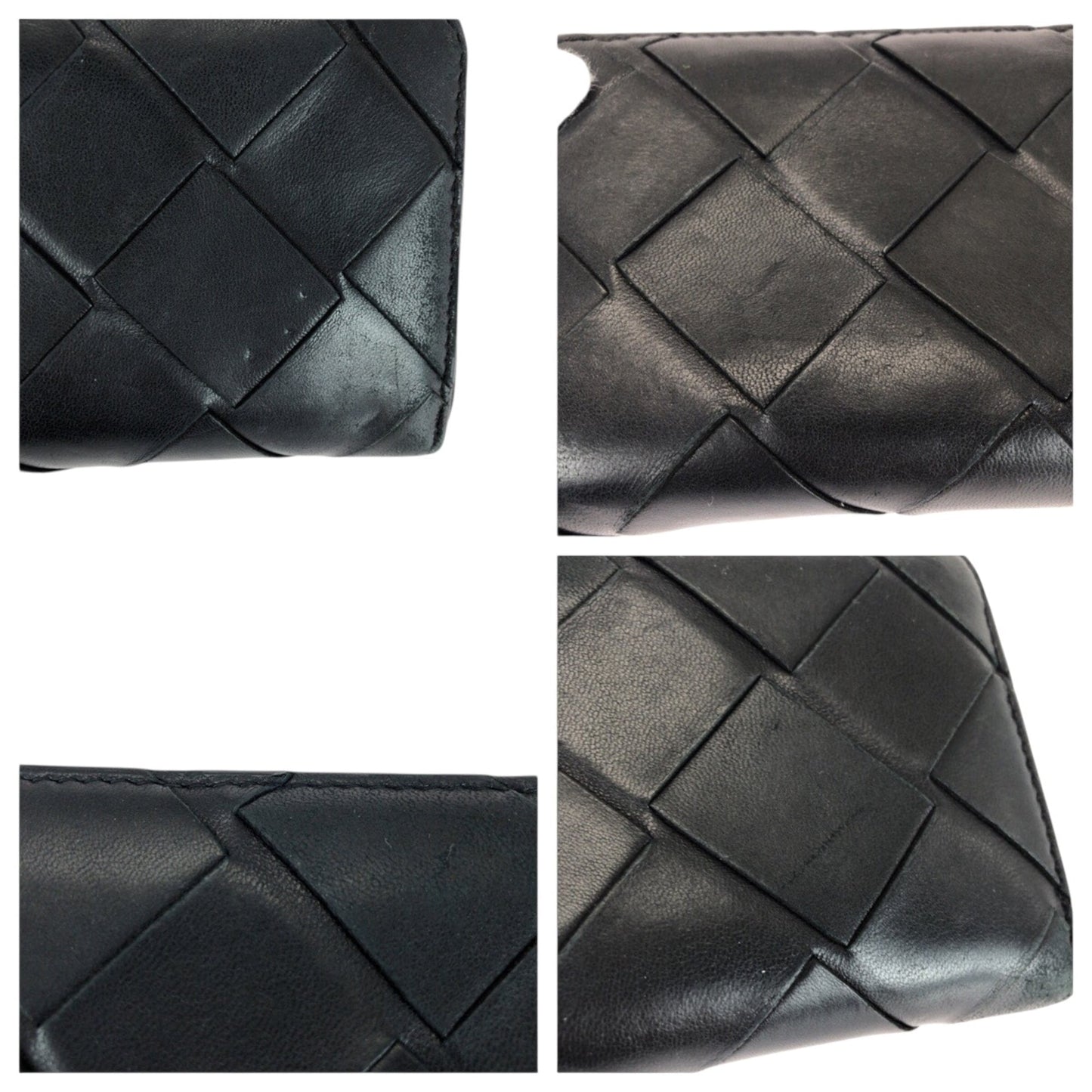 BOTTEGA VENETA Maxi Intrecciato Black Leather Long Wallet with Silver Hardware for Men