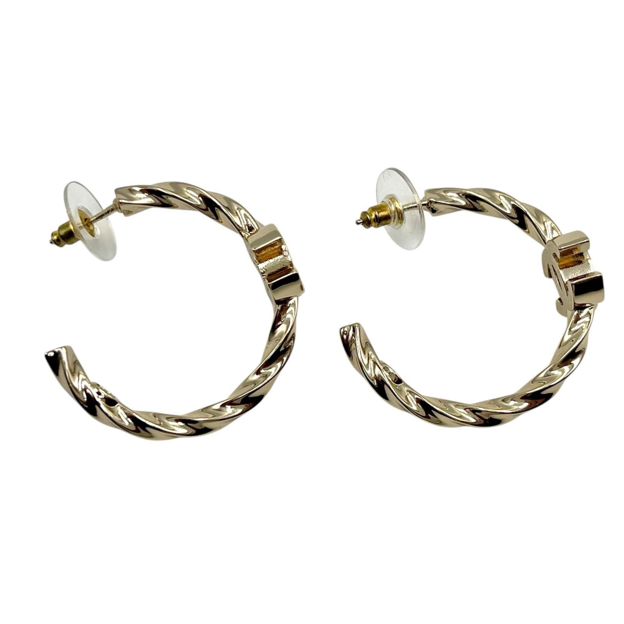 CHANEL Coco Mark Hoop Earrings L23B GP Rhinestone Women's