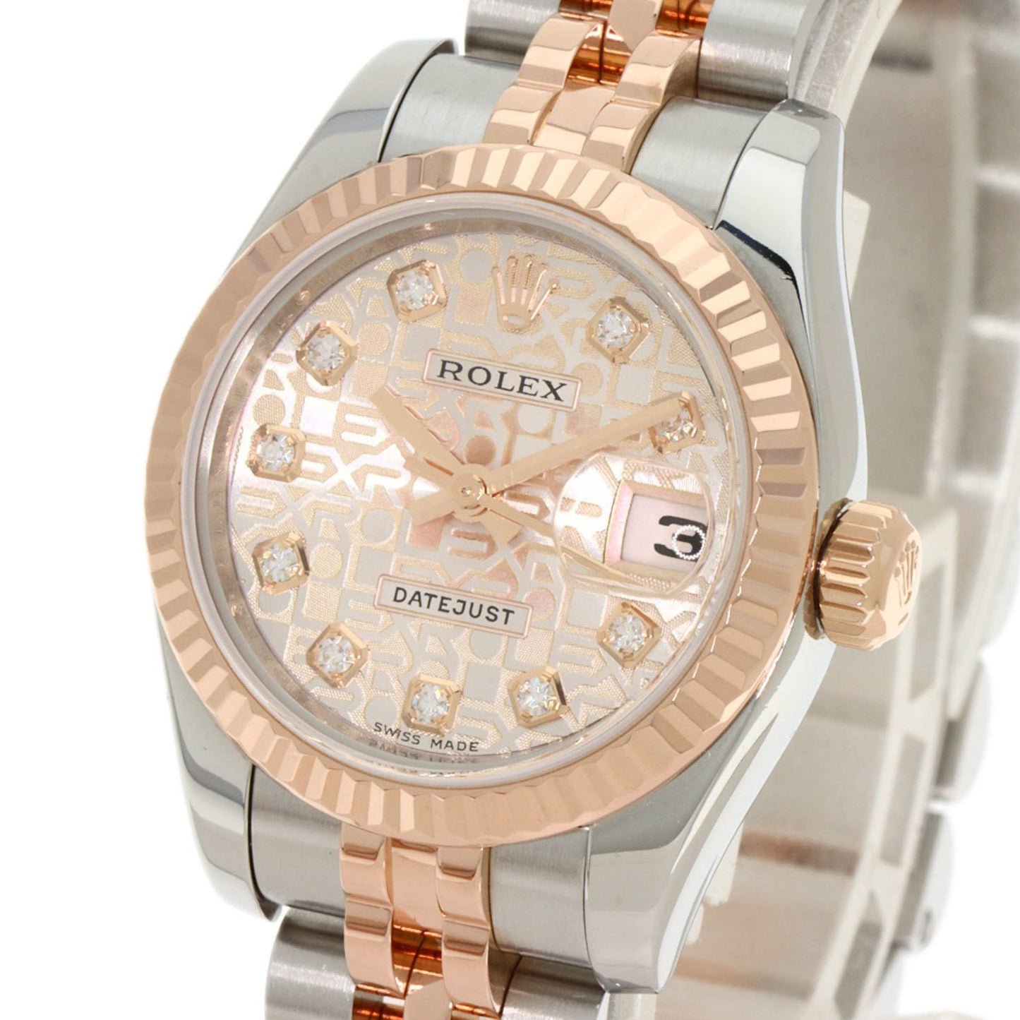 Rolex 179171G Datejust 10P Diamond Watch Stainless Steel SSxK18PG Everose Gold Ladies