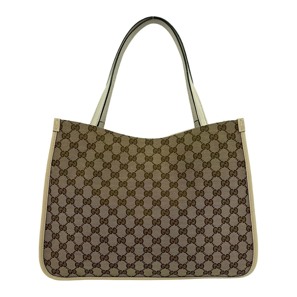 GUCCI GG Logo Horsebit Hardware Canvas Leather Genuine Tote Bag Semi Shoulder Beige 05060 — Like New
