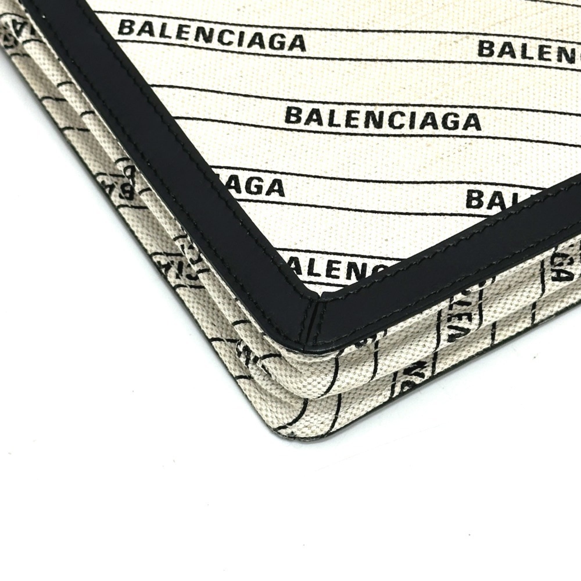 BALENCIAGA 528147 All-over print pochette bag, crossbody, shoulder leather, canvas, women's, white x black, like new — Like New