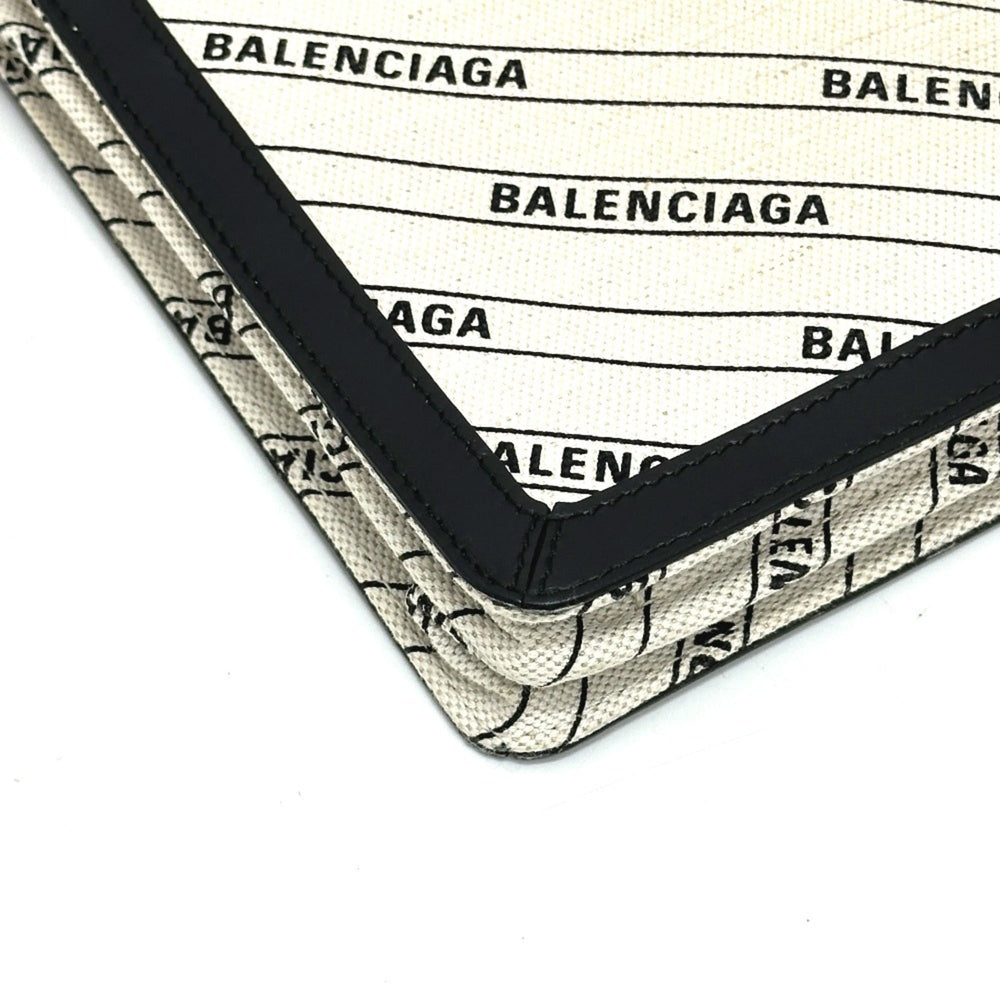 BALENCIAGA 528147 All-over print pochette bag, crossbody, shoulder leather, canvas, women's, white x black, like new — Like New