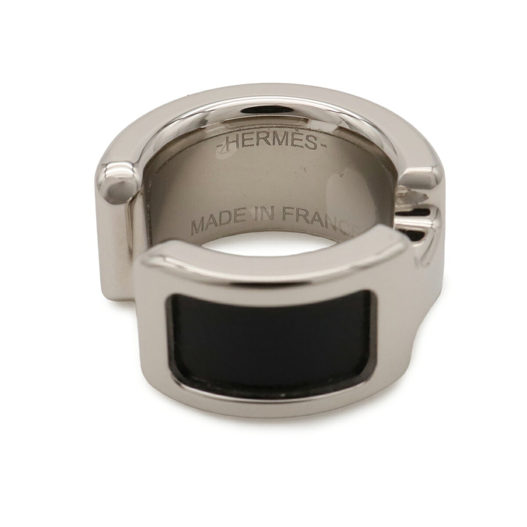 HERMES Olympe PM Ear Cuff Hook Clip Metal Box Calf Leather Silver Black — New - Store Return