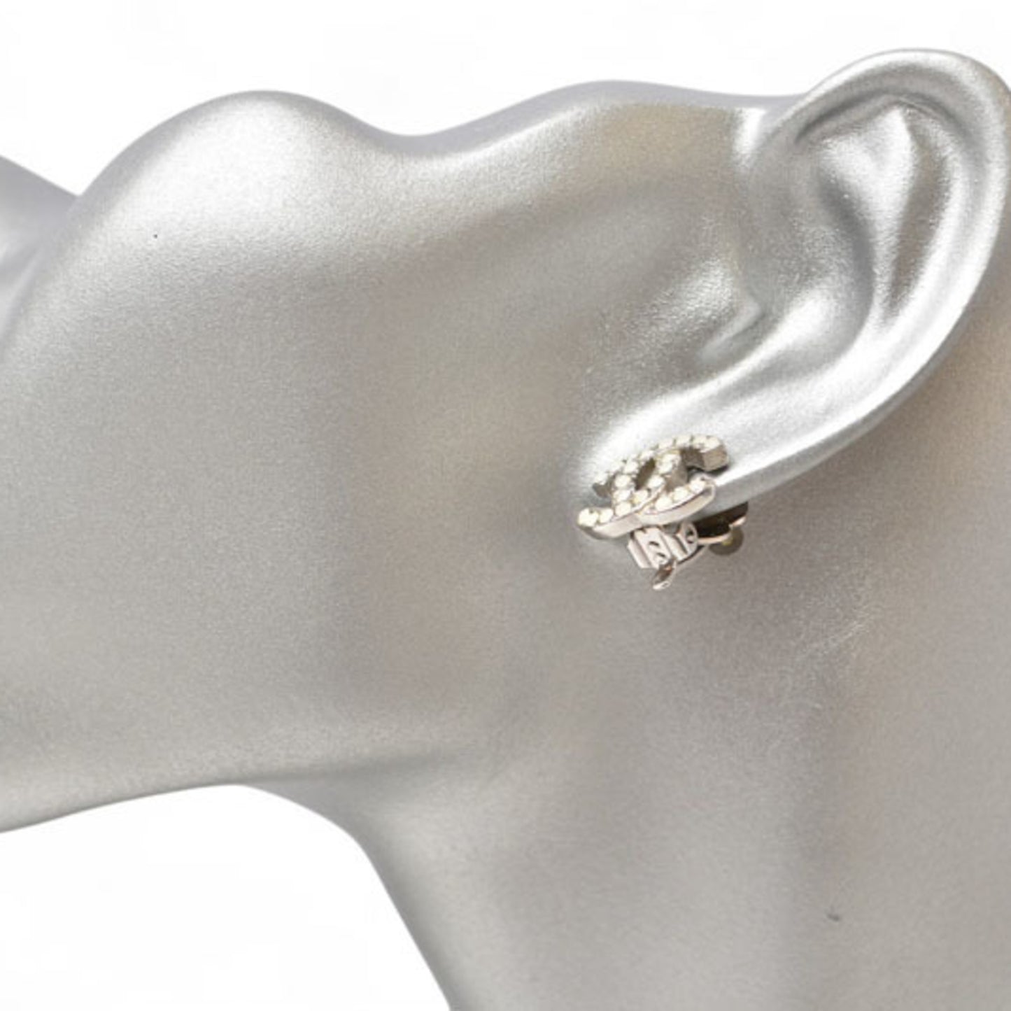 CHANEL Earrings Coco CC Color Stone Silver White 06