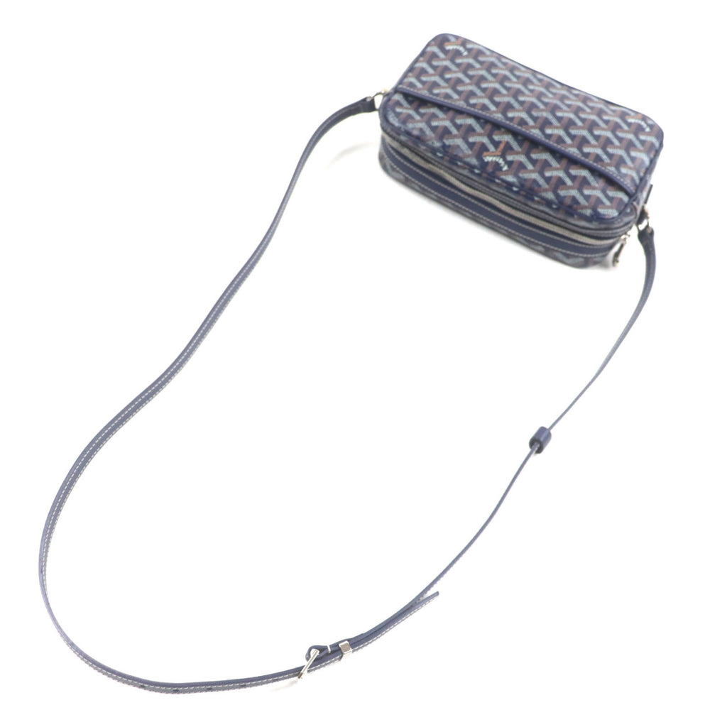 GOYARD Goyard Cap Vert PM Canvas and Leather Square Shoulder Bag with All-Over Print Logo, Navy, Includes Dust Bag, for Men Women