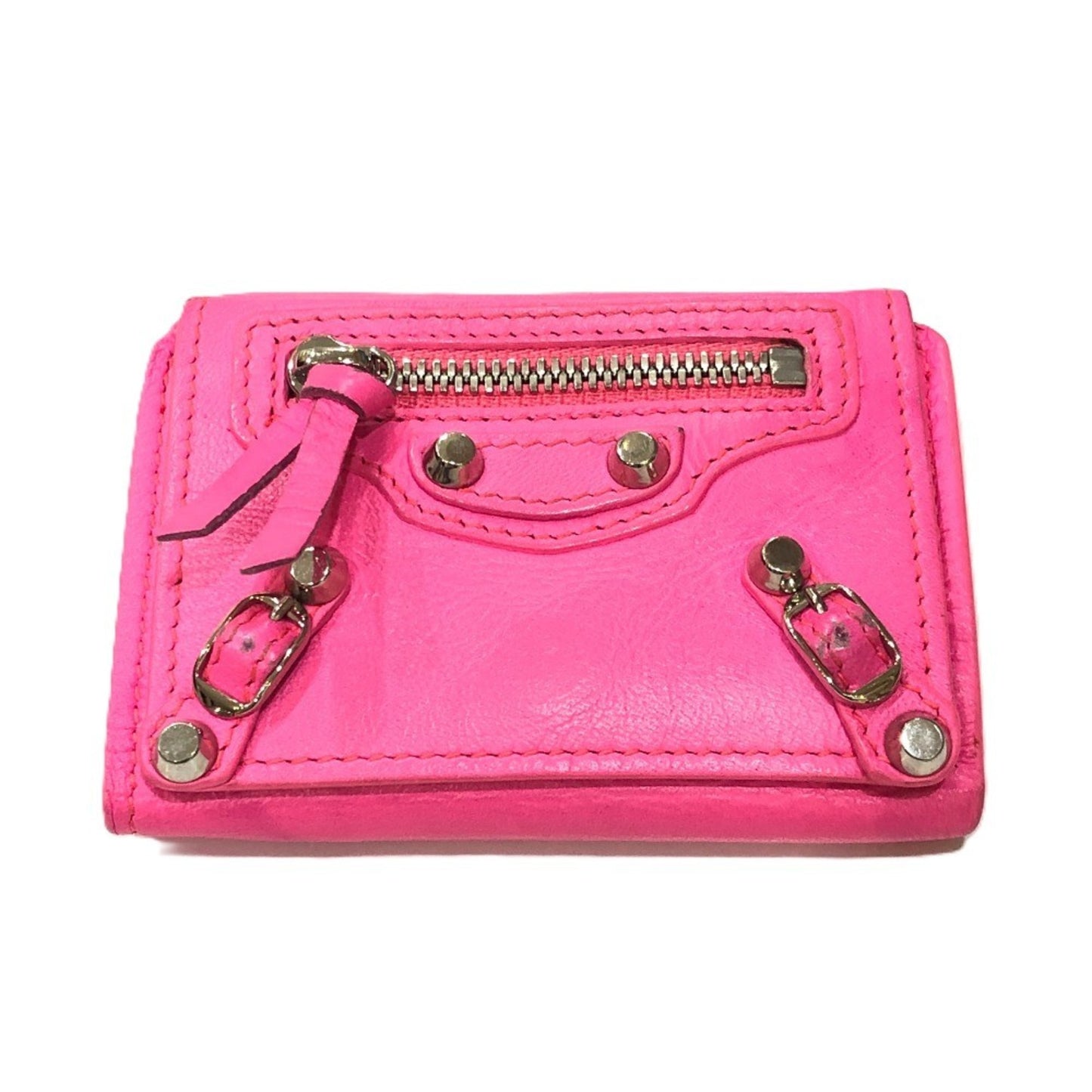 BALENCIAGA 203437 Classic Compact Wallet Tri-fold Leather Women's Pink