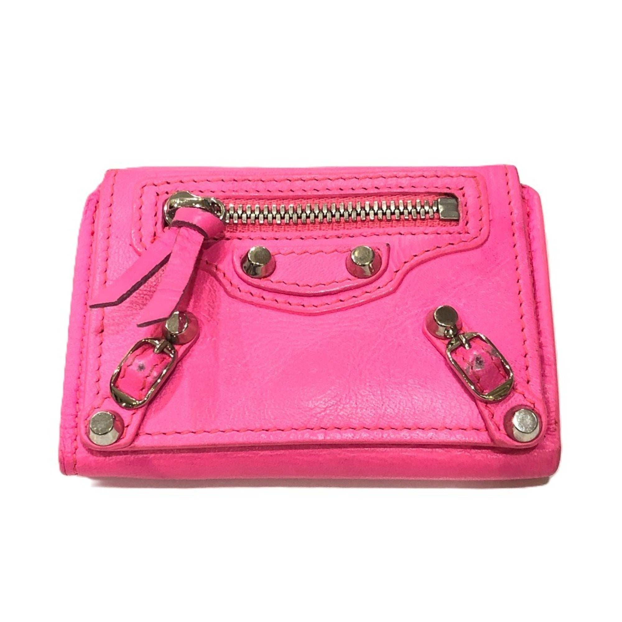 BALENCIAGA 203437 Classic Compact Wallet Tri-fold Leather Women's Pink