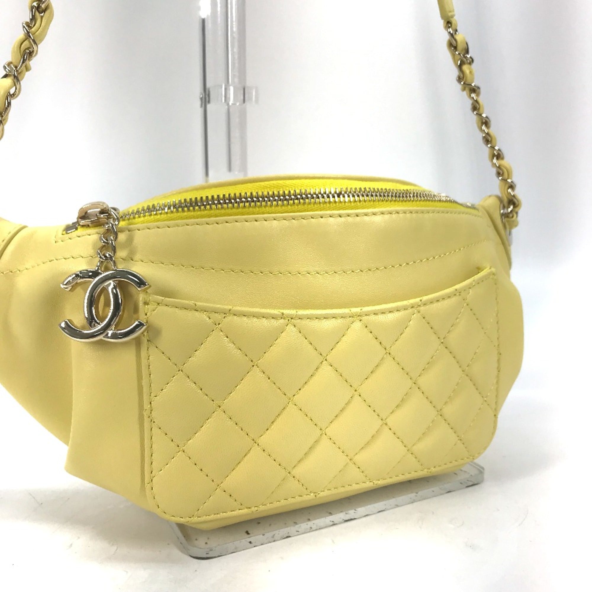 Chanel A57832 Chain Belt Bag Waist Pouch Bag Cross Quilted Matelasse body bag yellow GoldHardware — Like New
