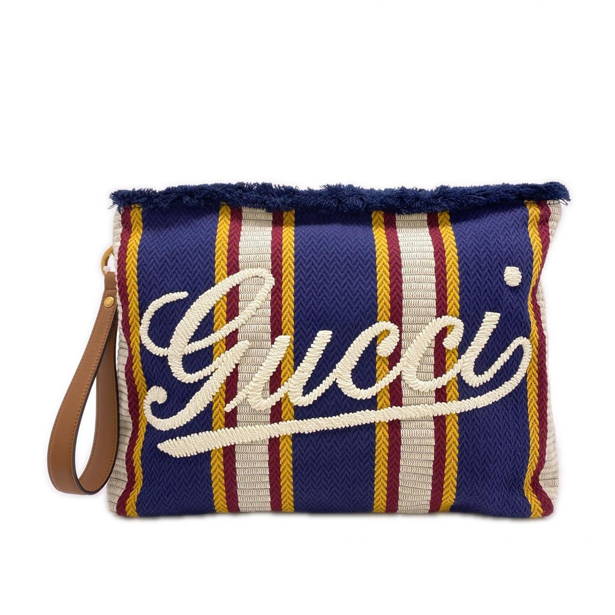 GUCCI Embroidered Canvas Large Pouch 822870 Clutch Bag Navy Multicolor Women's — Like New