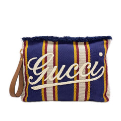 GUCCI Embroidered Canvas Large Pouch 822870 Clutch Bag Navy Multicolor Women's — Like New