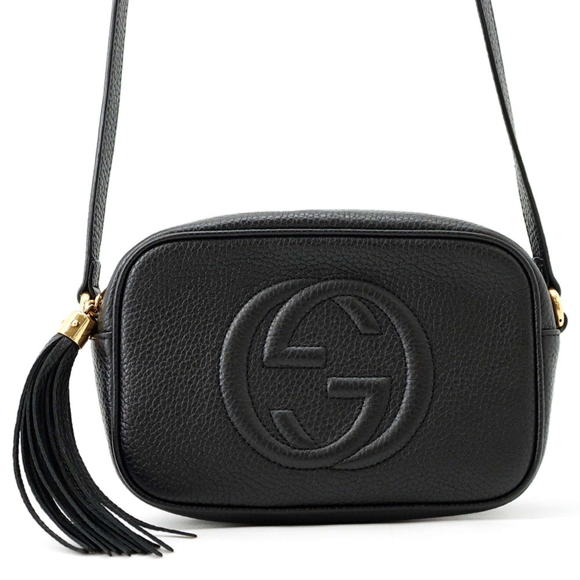 Gucci Interlocking G Soho Disco Bag Small Leather Shoulder 347994 GUCCI Black Tassel Handbag Women's — Like New