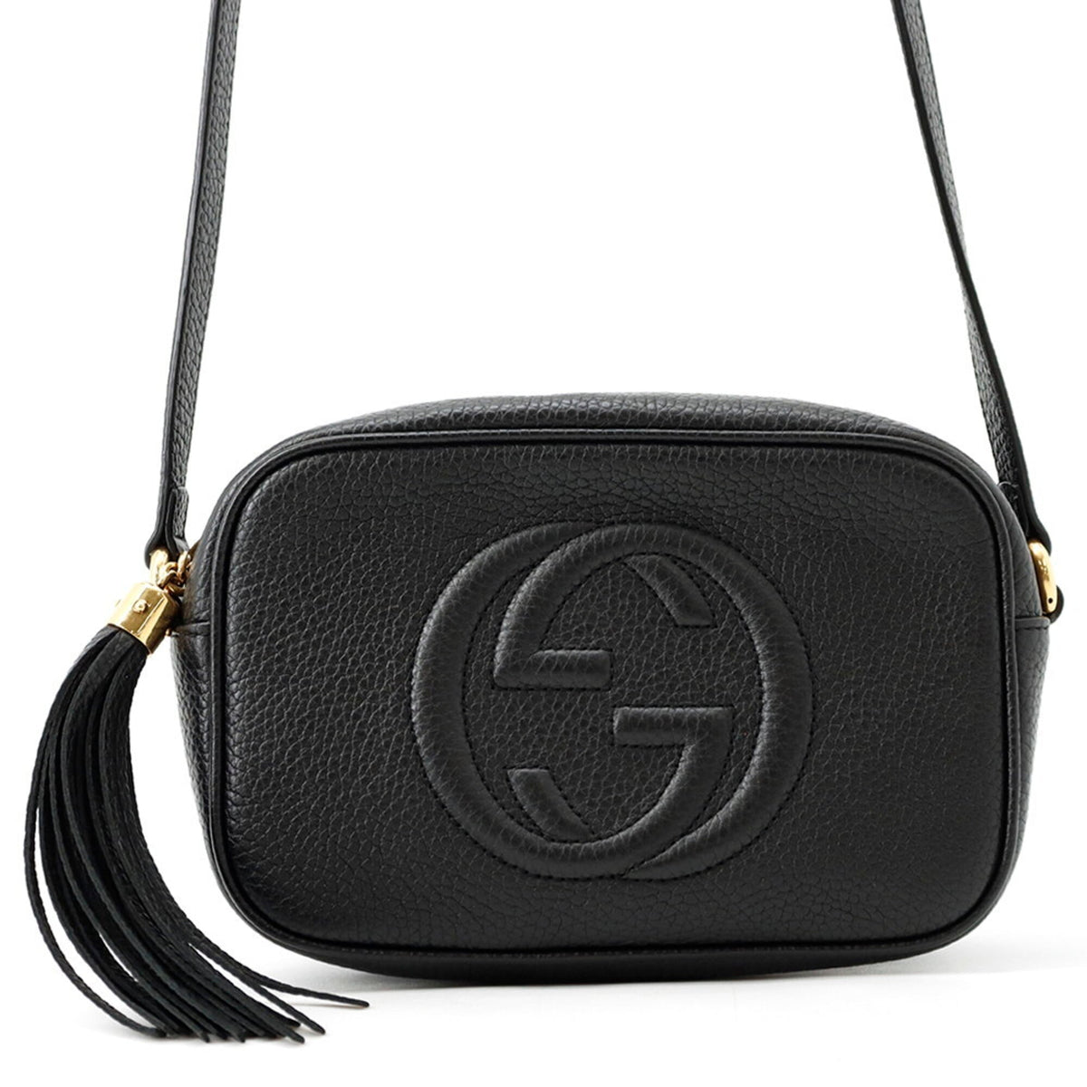 Gucci Interlocking G Soho Disco Bag Small Leather Shoulder 347994 GUCCI Black Tassel Handbag Women's — Like New