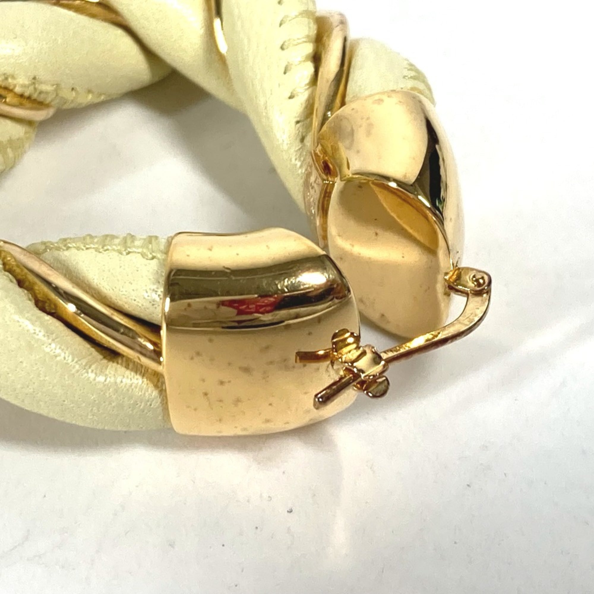 BOTTEGA VENETA Twisted Triangle Hoop Earrings, Accessories, Leather, AG925, Women's, Light Yellow — Like New