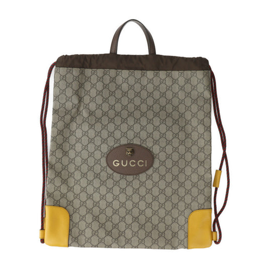 GUCCI GG Supreme Angry Cat Drawstring Backpack (473872) in Beige, Yellow, and Brown Leather with a Head, Cat, Tiger Design (R2422123008088)