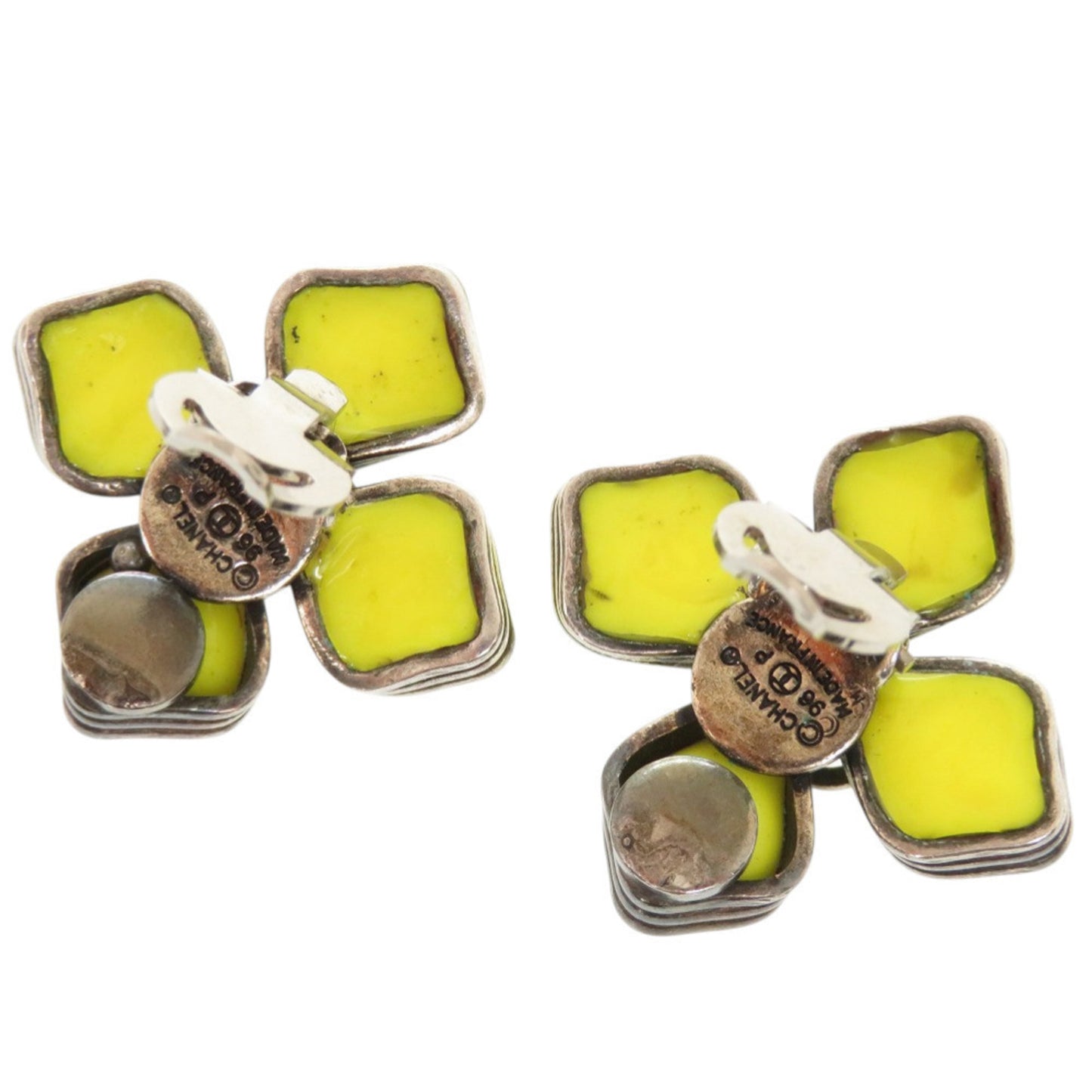 Chanel Coco Mark Flower Motif Metal/Stone Yellow 96P Earrings 0149 Accessories CHANEL