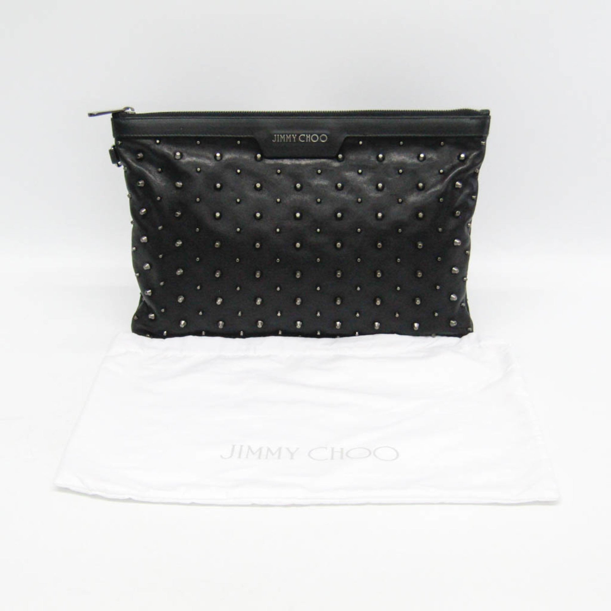 Jimmy Choo Studs Men,Women Leather Clutch Bag Black