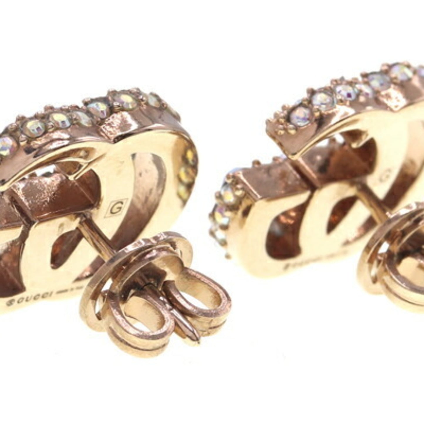 Gucci Double G Earrings 753886 Gold Metal Crystal GG Women's GUCCI