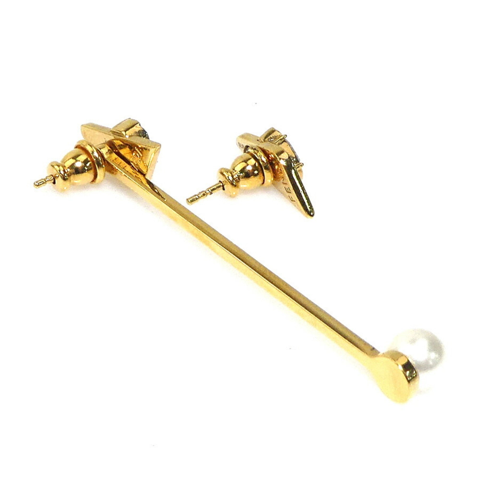 Fendi FENDI Earrings, Metal, Faux Pearl, Stone, Gold, Women's, H31438a