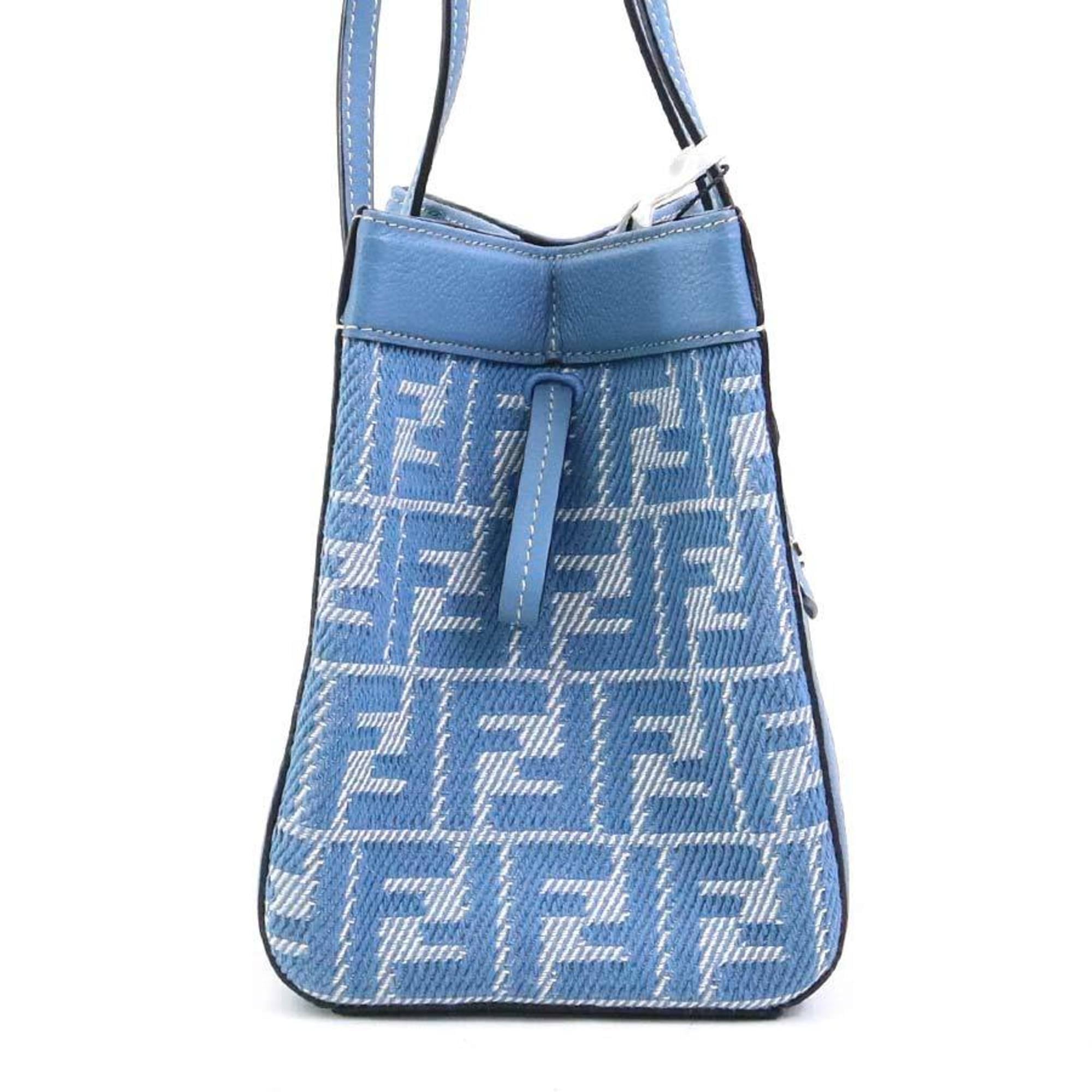 Fendi Zucca Origami Canvas/Leather Shoulder Bag, Blue, Women's, 8BS083 AUQ7 90220a