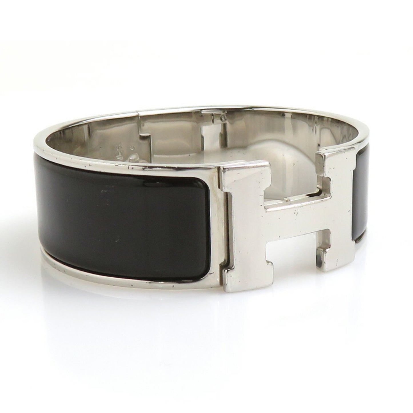 Hermes HERMES Bangle Bracelet Click Clack Metal Enamel Silver Dark Brown Women's e59745i