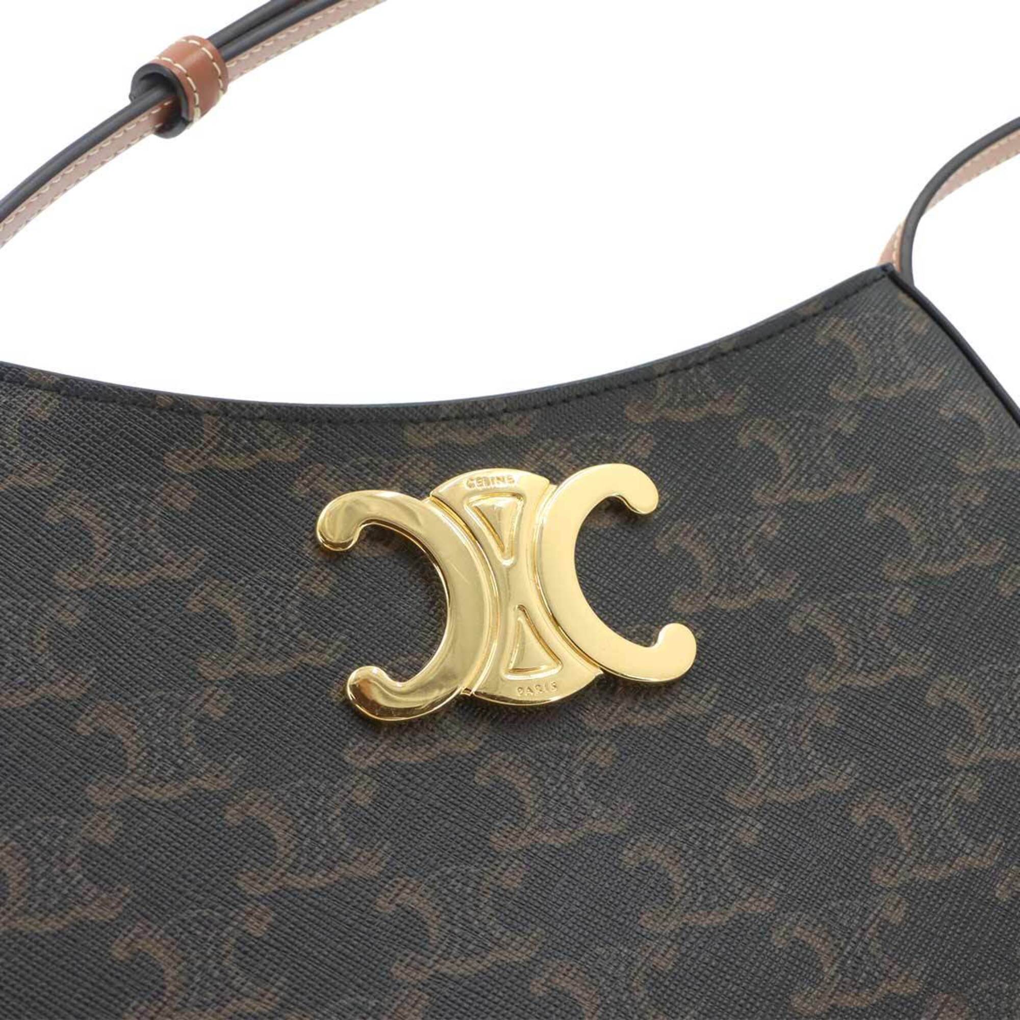 Celine Triomphe Shoulder Handbag, Leather, Brown, 115702, Gold Hardware — Like New