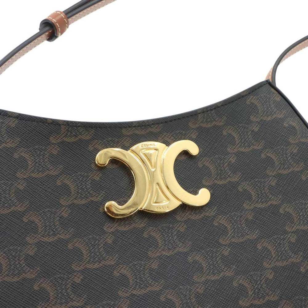 Celine Triomphe Shoulder Handbag, Leather, Brown, 115702, Gold Hardware — Like New