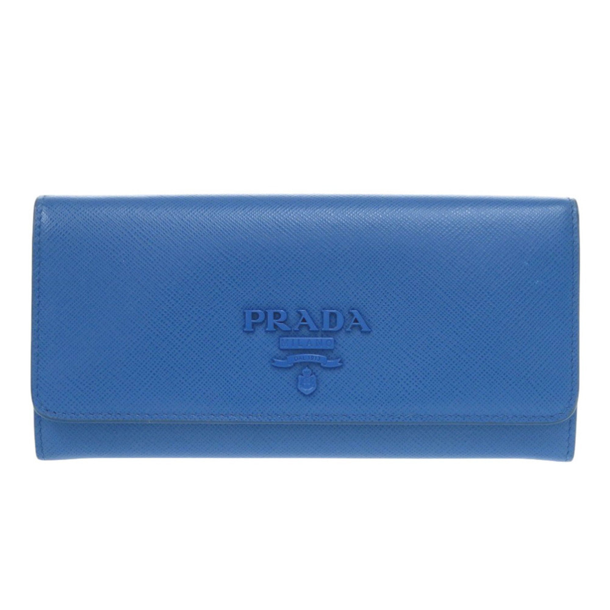 Prada 1MH132 Saffiano Shine Leather Blue Long Wallet 0350 PRADA