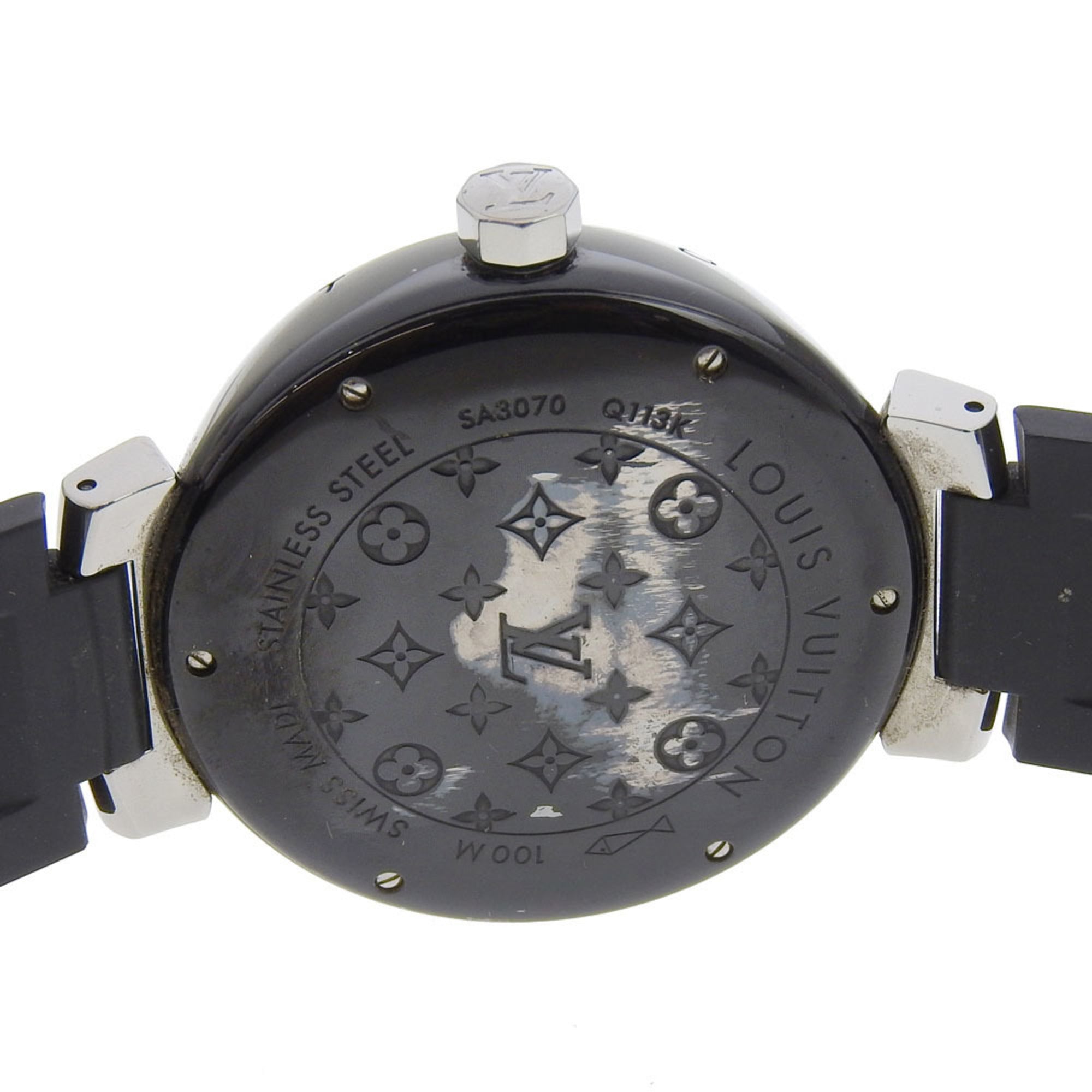 Louis Vuitton Tambour GMT Watch Q113K Stainless Steel x Rubber Automatic Black Dial Men's — Good