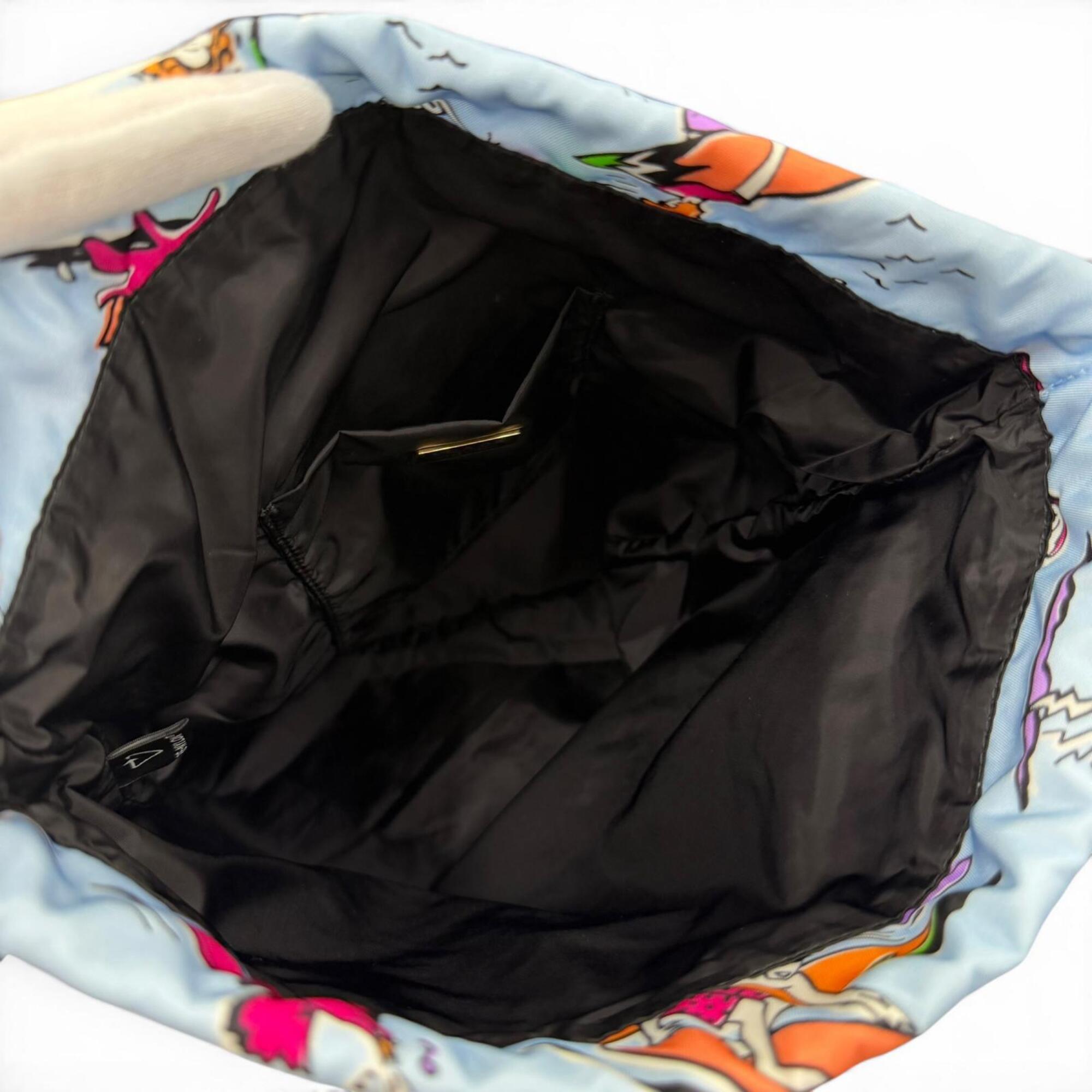 PRADA 1NK001 Triangle Logo Surfing Print Drawstring RE-NYLON Bag Pouch Blue Multicolor Made in Italy Women's — Like New