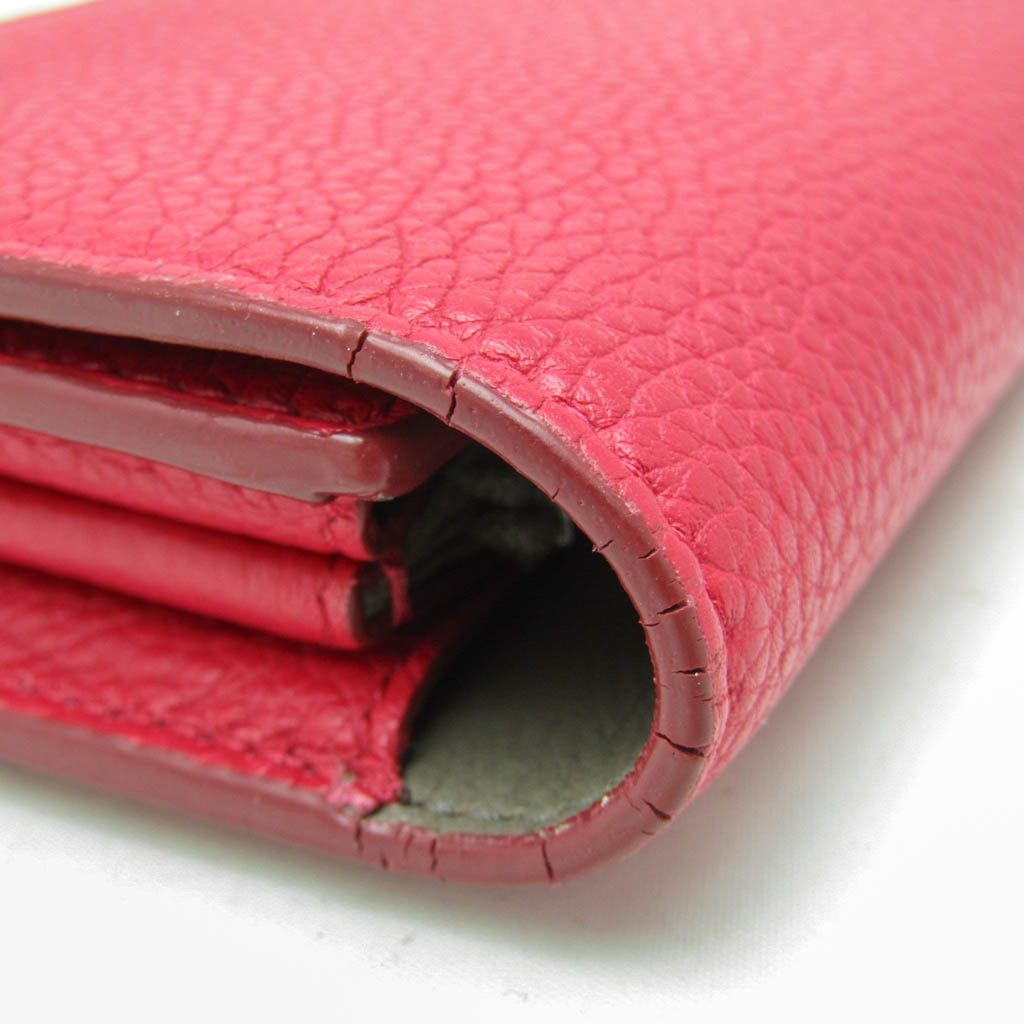 Celine Bicolor Large Flap Multifunction Women's  Calfskin Long Wallet (bi-fold) Gray,Pink Red