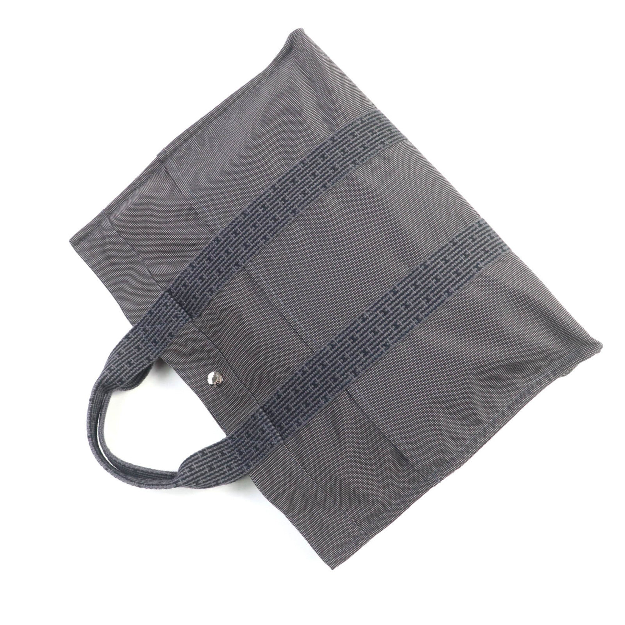 HERMES Air Line MM Silver Hardware Serie Button Canvas Tote Bag Gray Made in France Women's — Like New
