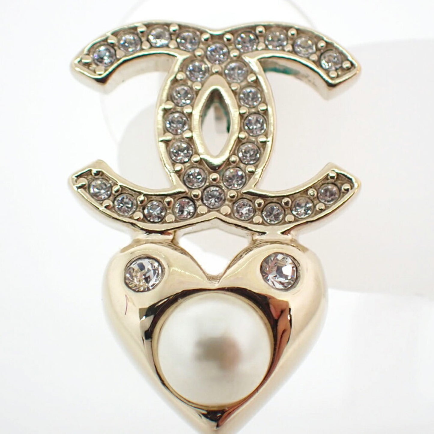 CHANEL Coco Mark Faux Pearl Rhinestone Earrings (One Piece)