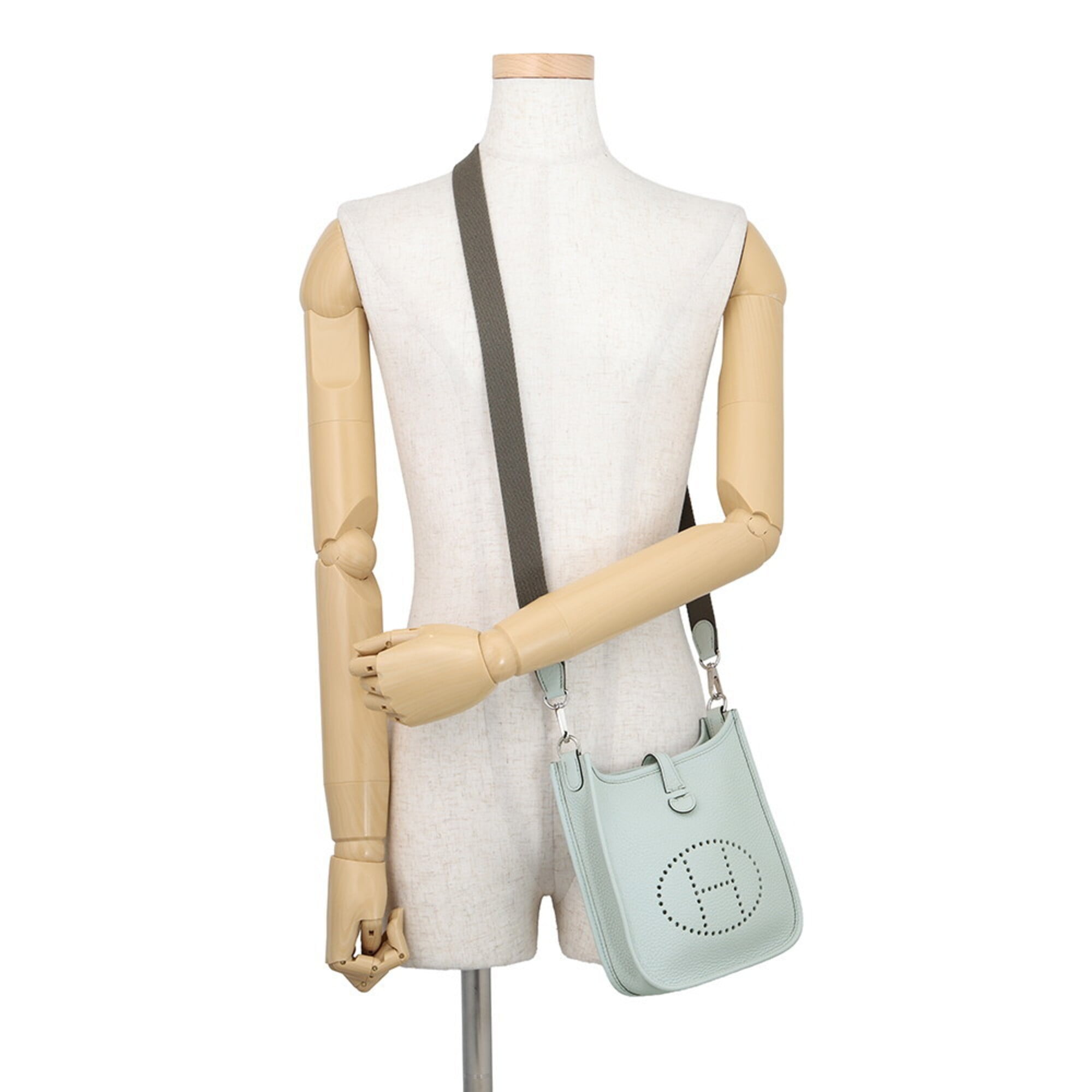 Hermes Evelyne TPM Shoulder Bag 111cm Amazon Blue Pale Etoupe Taurillon Clemence B Stamp Handbag Women's HERMES — Like New
