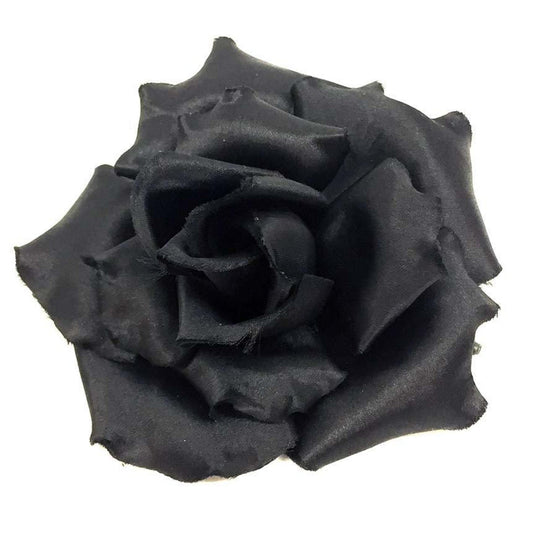 CHANEL Corsage Brooch Rose Silk Satin Black Chanel Women's