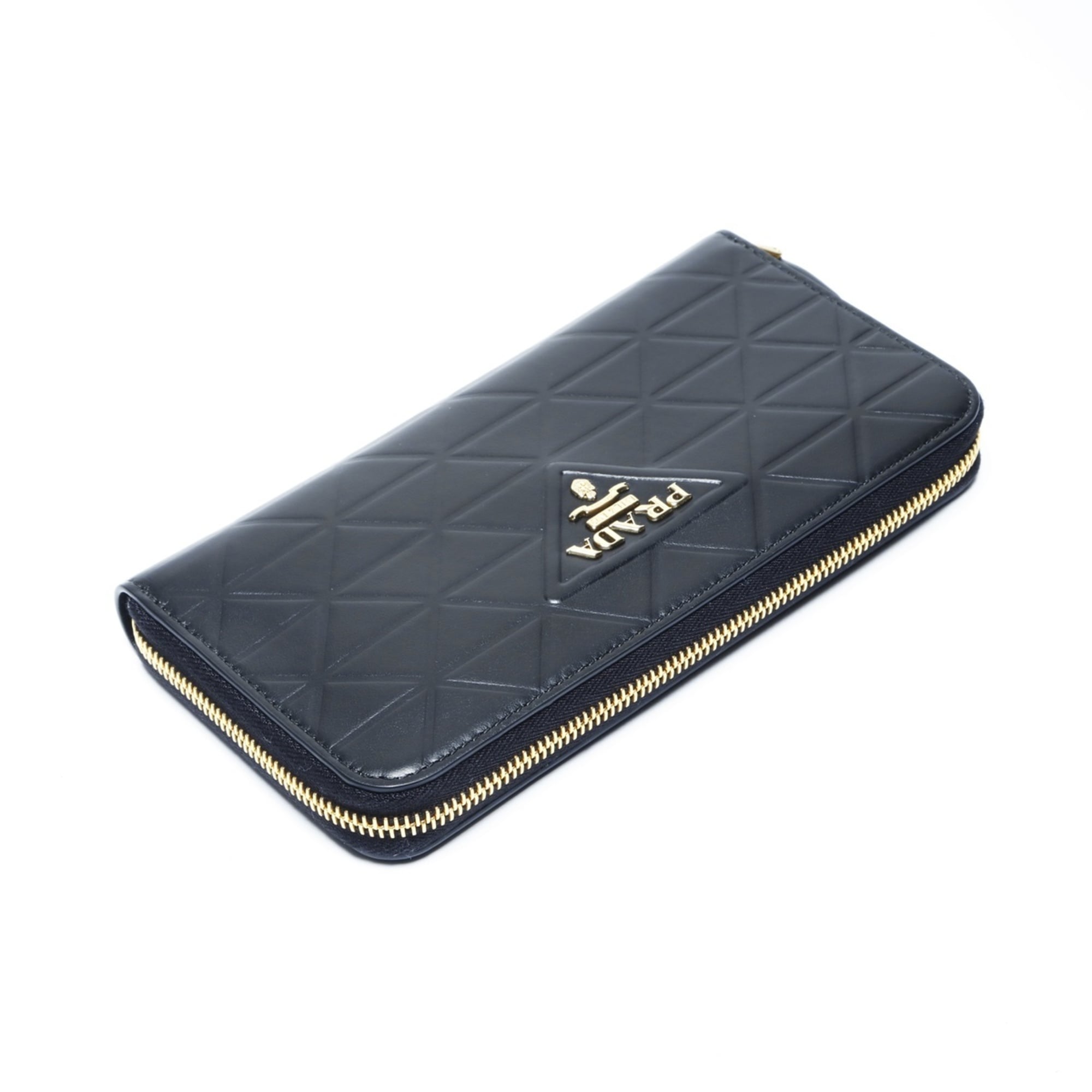 Prada Leather Triangle Long Wallet in Black