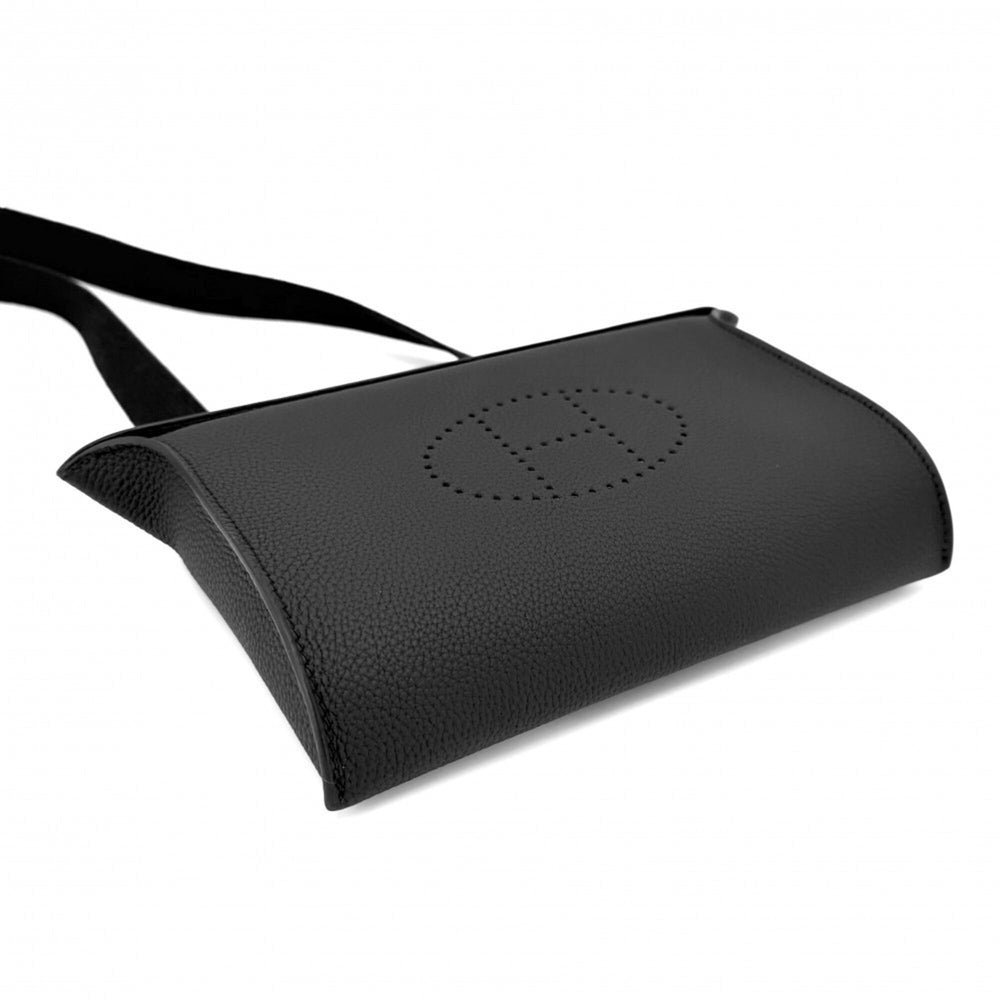 Hermes shoulder bag for men and women, Videpoche body bag, HERMES K stamp, leather, black, silver hardware, 2025 model — Like New